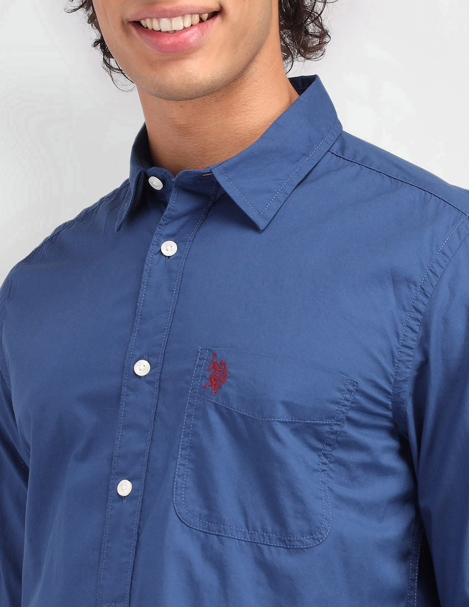 Solid Pattern Twill Shirt Dark Blue - U.S. Polo Assn. India | Large