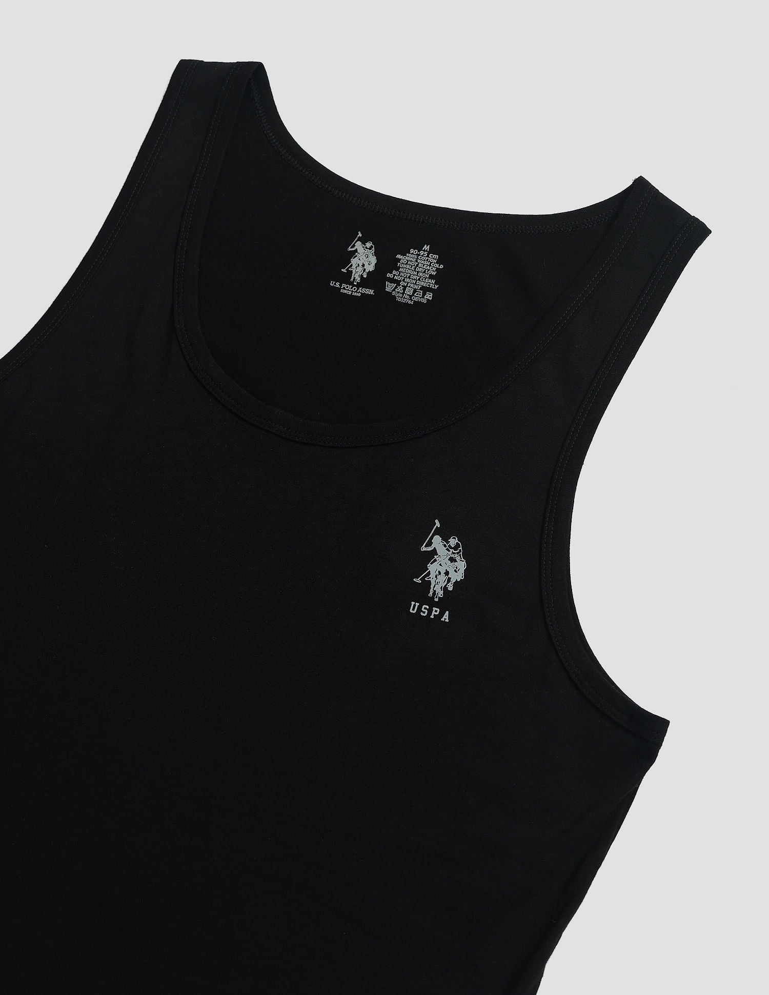 Pack Of 2 Men Scoop Neck Sleeveless Cotton Innerwear Vests Black - U.S. POLO ASSN. | Large