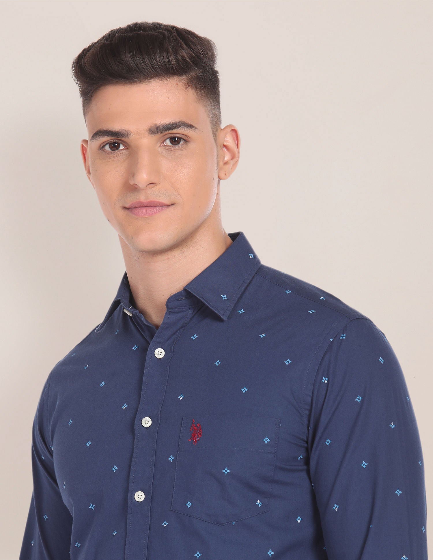 Premium Cotton Geometric Print Shirt Navy - U.S. Polo Assn. India | Large