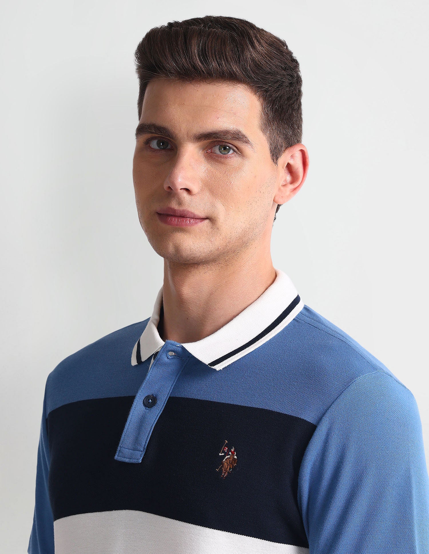 Colour Block Muscle Fit Polo Shirt Blue and White - U.S. Polo Assn. India | Large