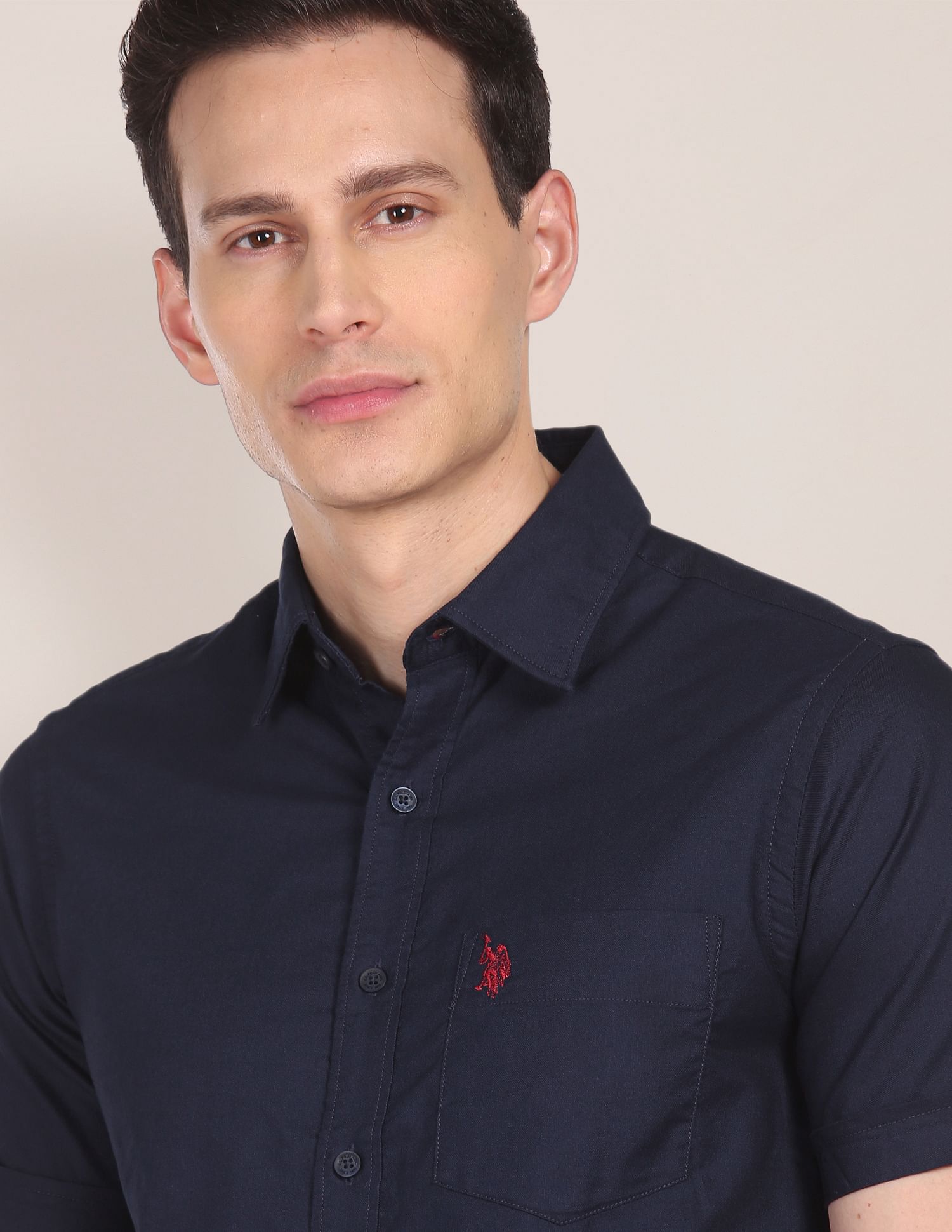 Short Sleeve Cotton Solid Casual Shirt Navy - U.S. Polo Assn. India | Large