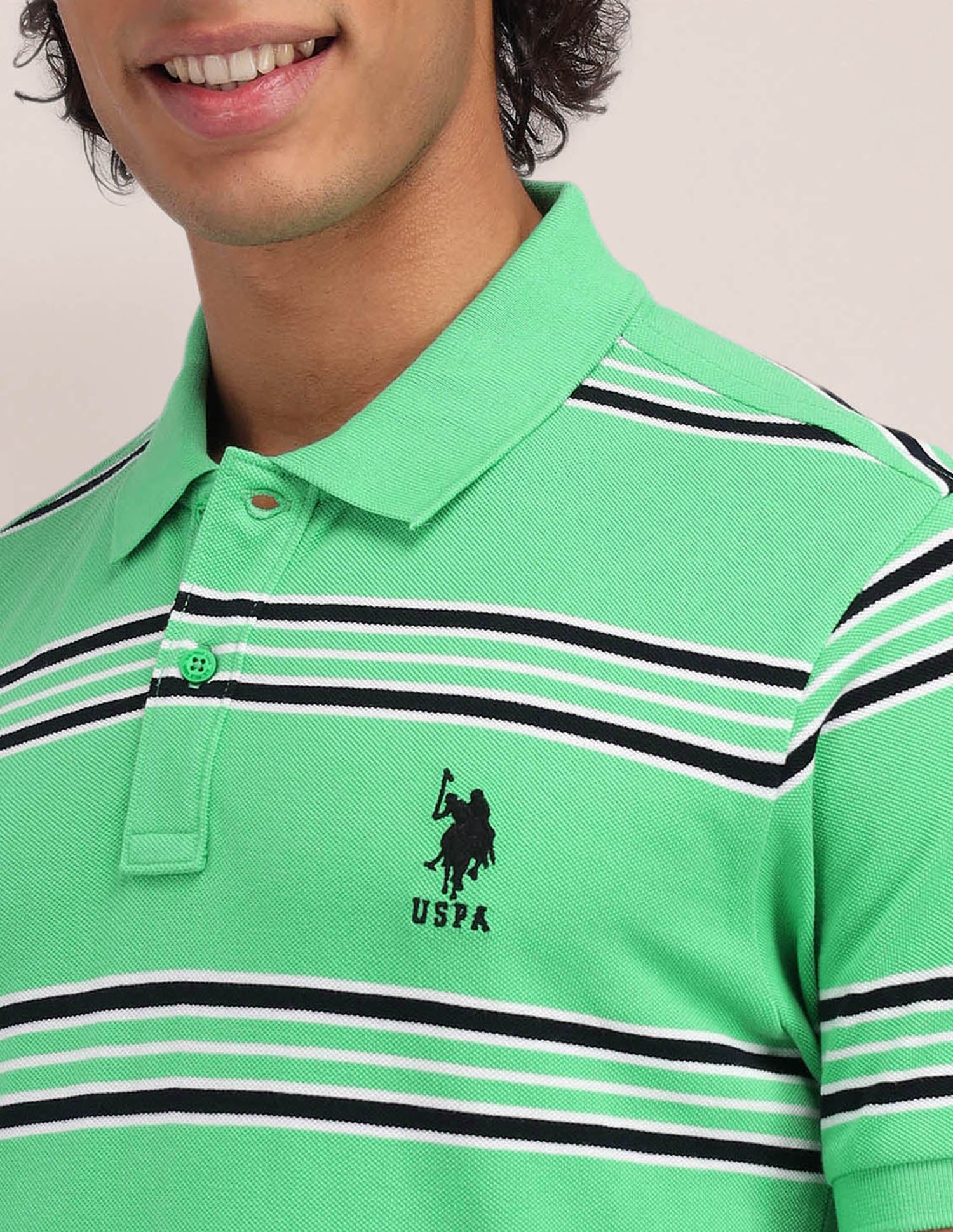 Horizontal Striped Slim Fit Polo Shirt Green - U.S. Polo Assn. India | Large