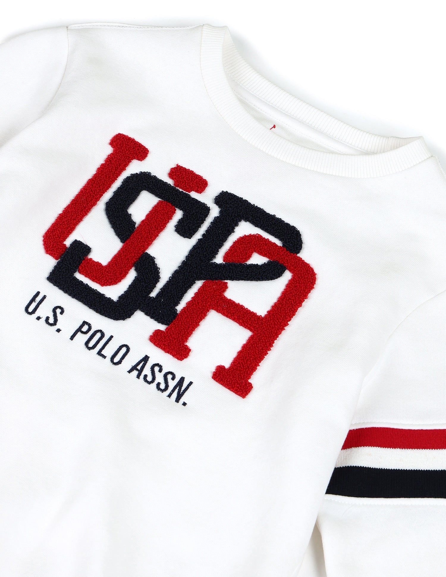 Boys Brand Appliqued Pure Cotton Sweatshirt White - U.S. Polo Assn. India | Large