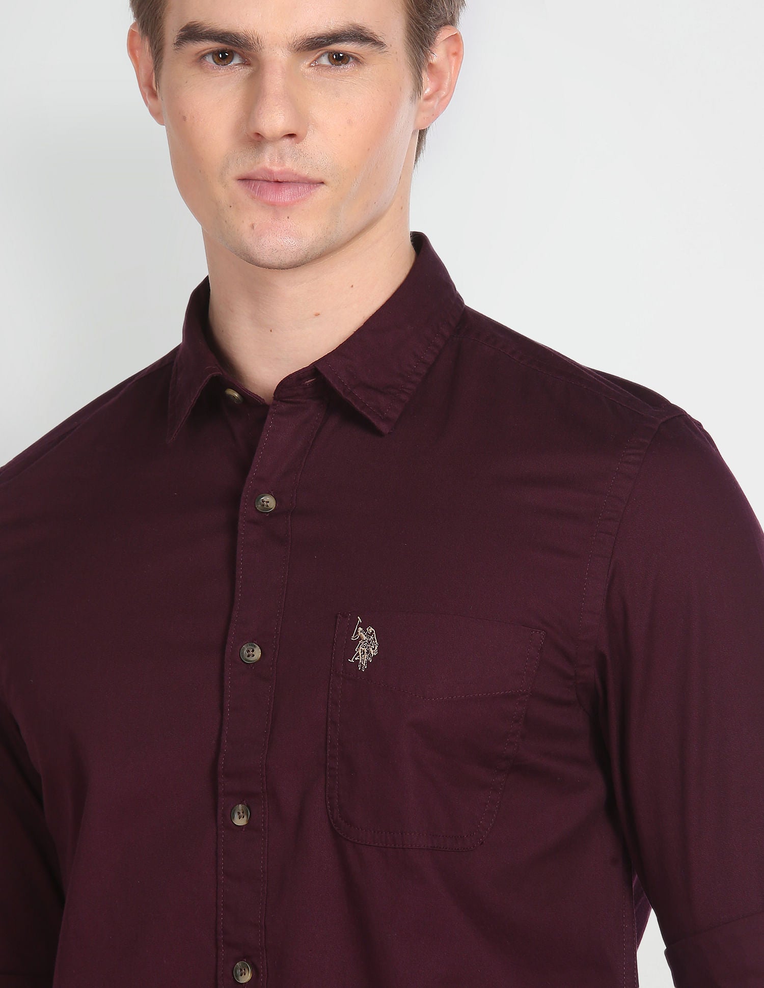 Solid Twill Casual Shirt Maroon - U.S. Polo Assn. India | Large