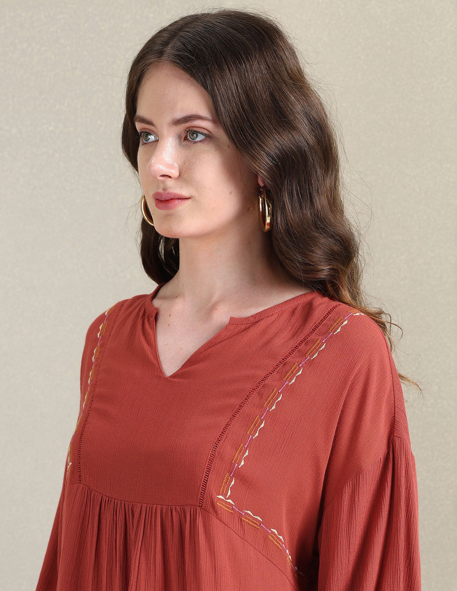 Crinkle Viscose Relaxed Top Rust - U.S. Polo Assn. India | Large
