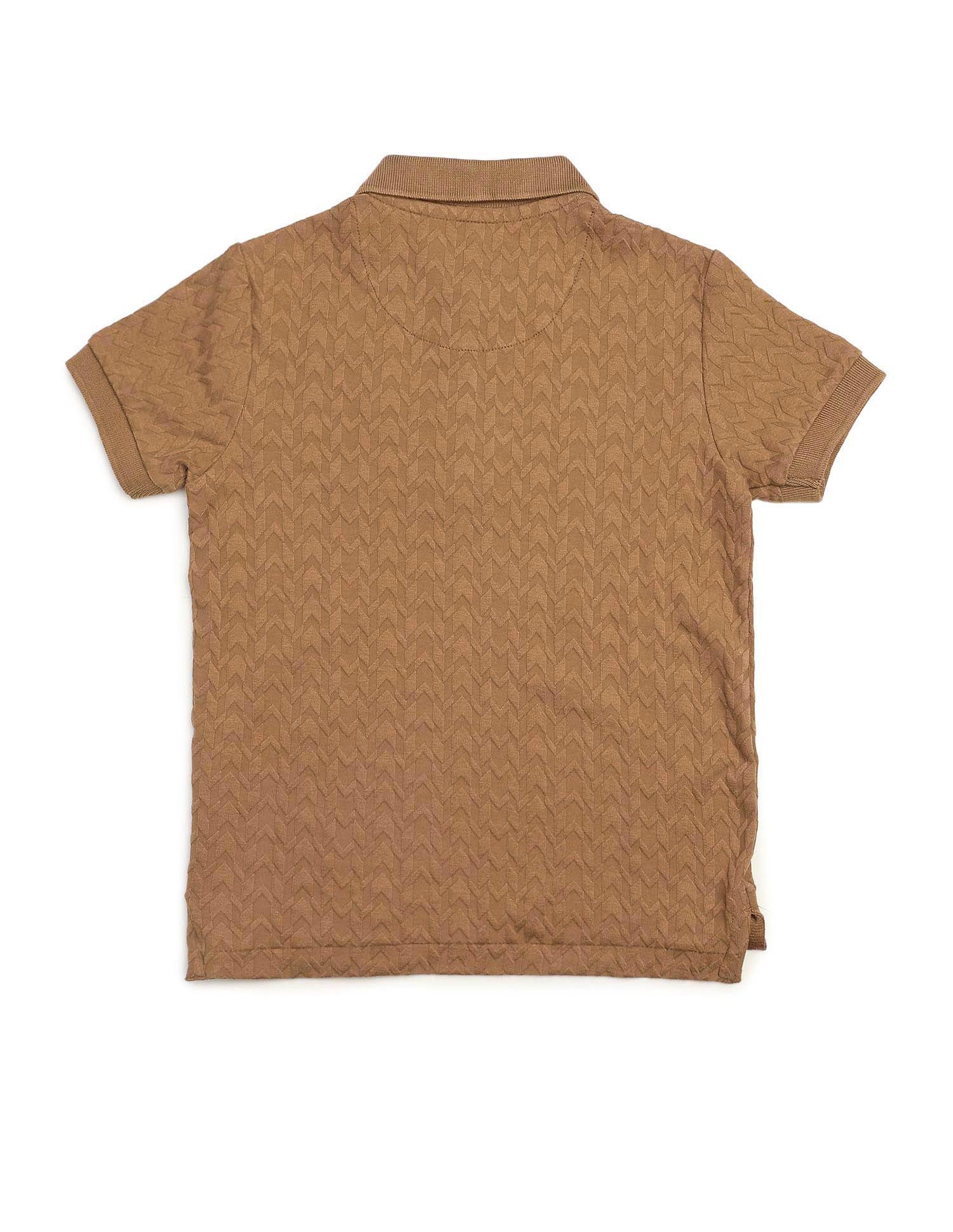 Boys Textured Pure Cotton Polo Shirt Light Brown - U.S. POLO ASSN. | Large