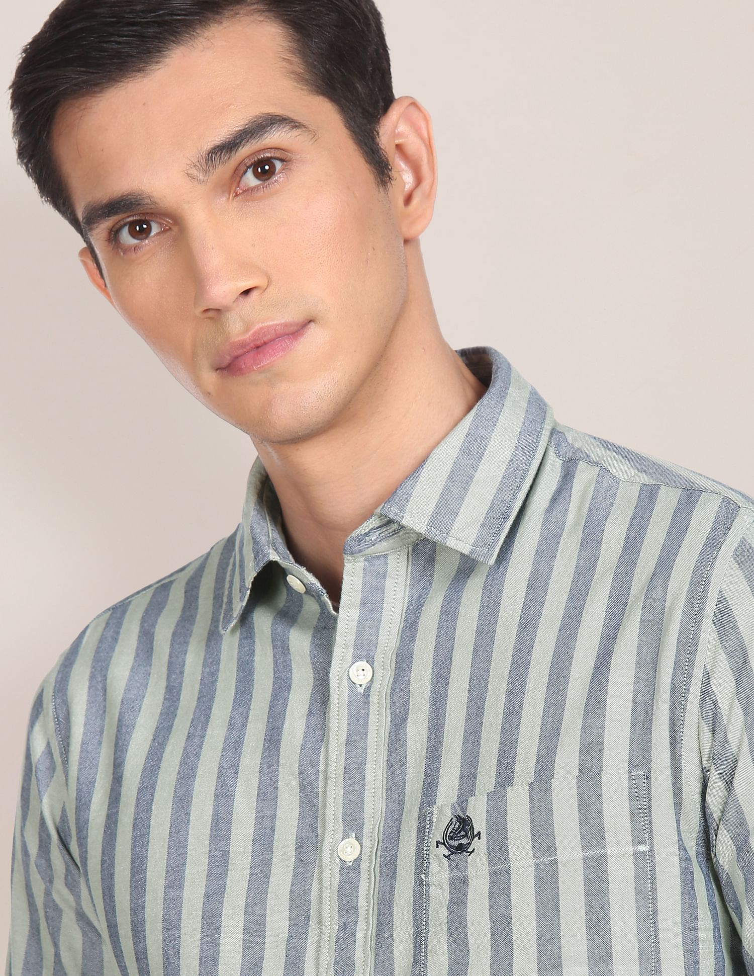 Men Green And Navy Tailored Regular Fit Striped Casual Shirt Green and Navy - U.S. POLO ASSN. | Large