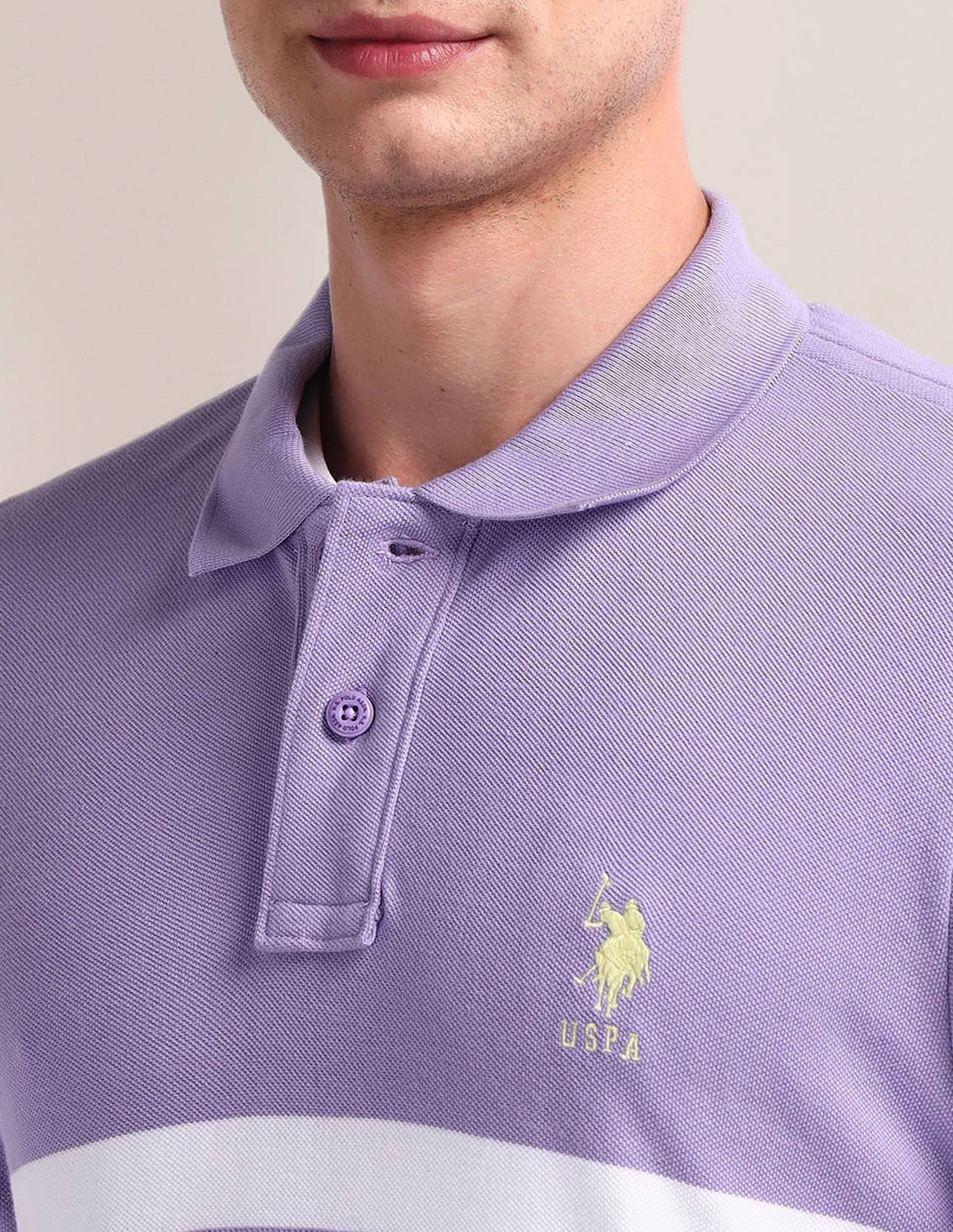 Horizontal Stripe Slim Polo Shirt Lavender - U.S. Polo Assn. India | Large