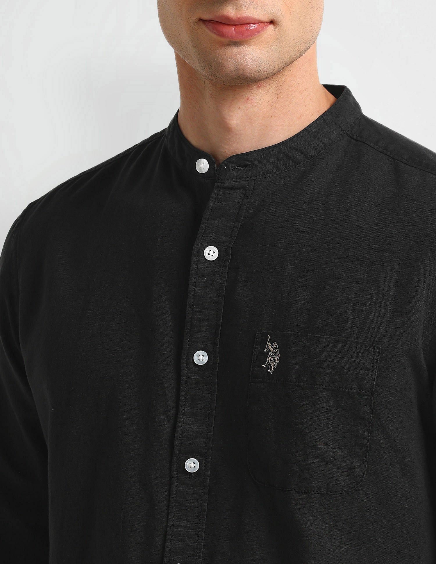 Slim Fit Solid Shirt Black - U.S. Polo Assn. India | Large