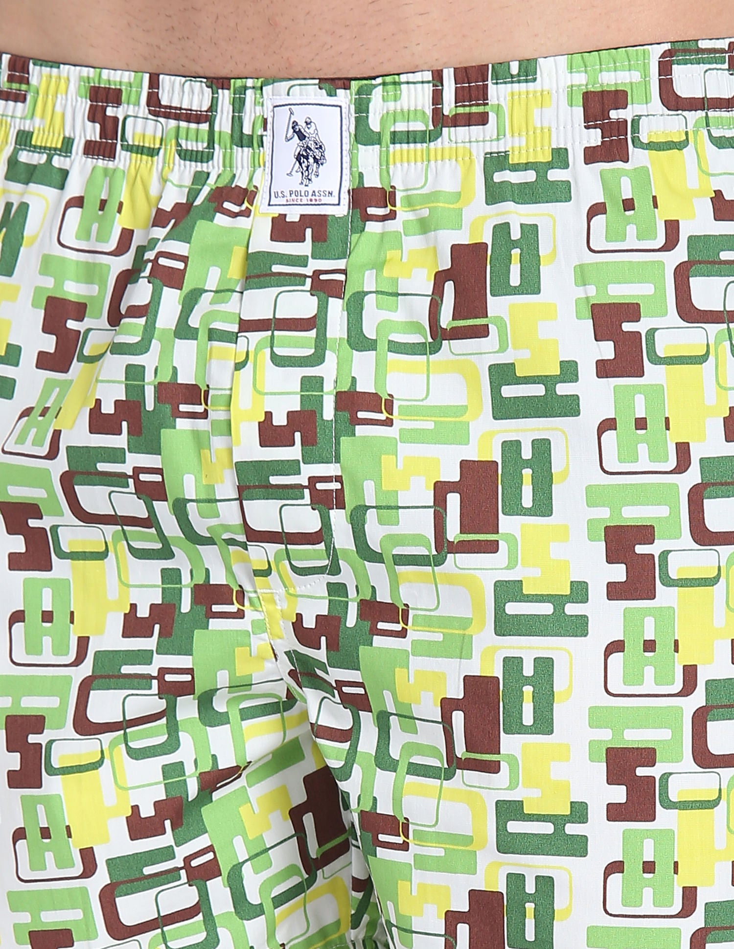 Back Pocket All Over Print IYAC Boxers - Pack Of 1 Ivory and Green - U.S. POLO ASSN. | Large