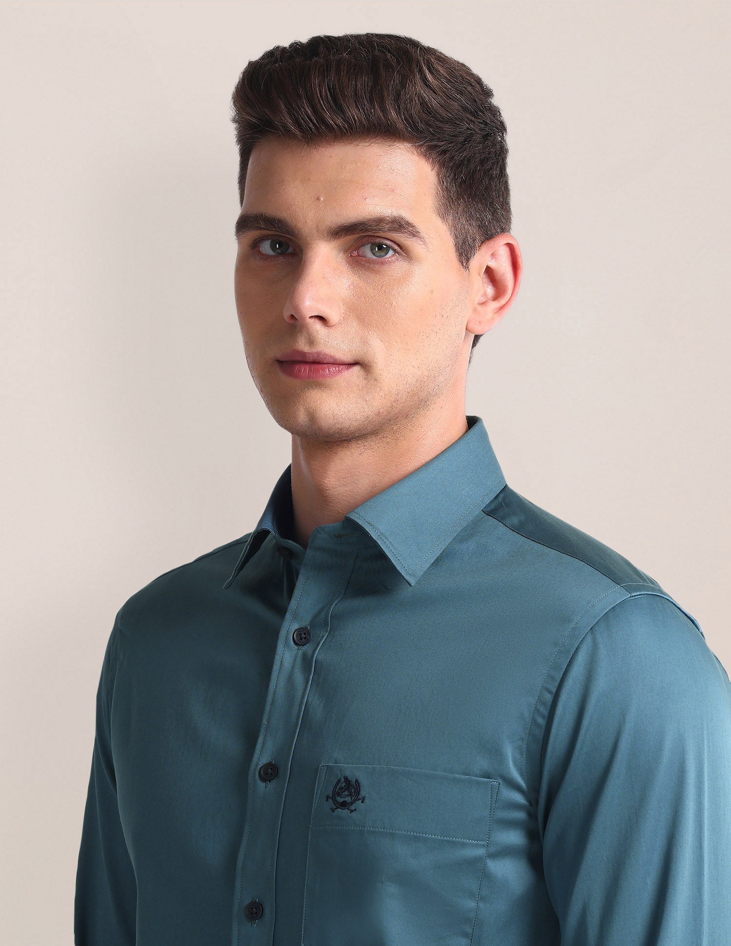 Regular Fit Solid Cotton Casual Shirt Teal - U.S. Polo Assn. India | Large