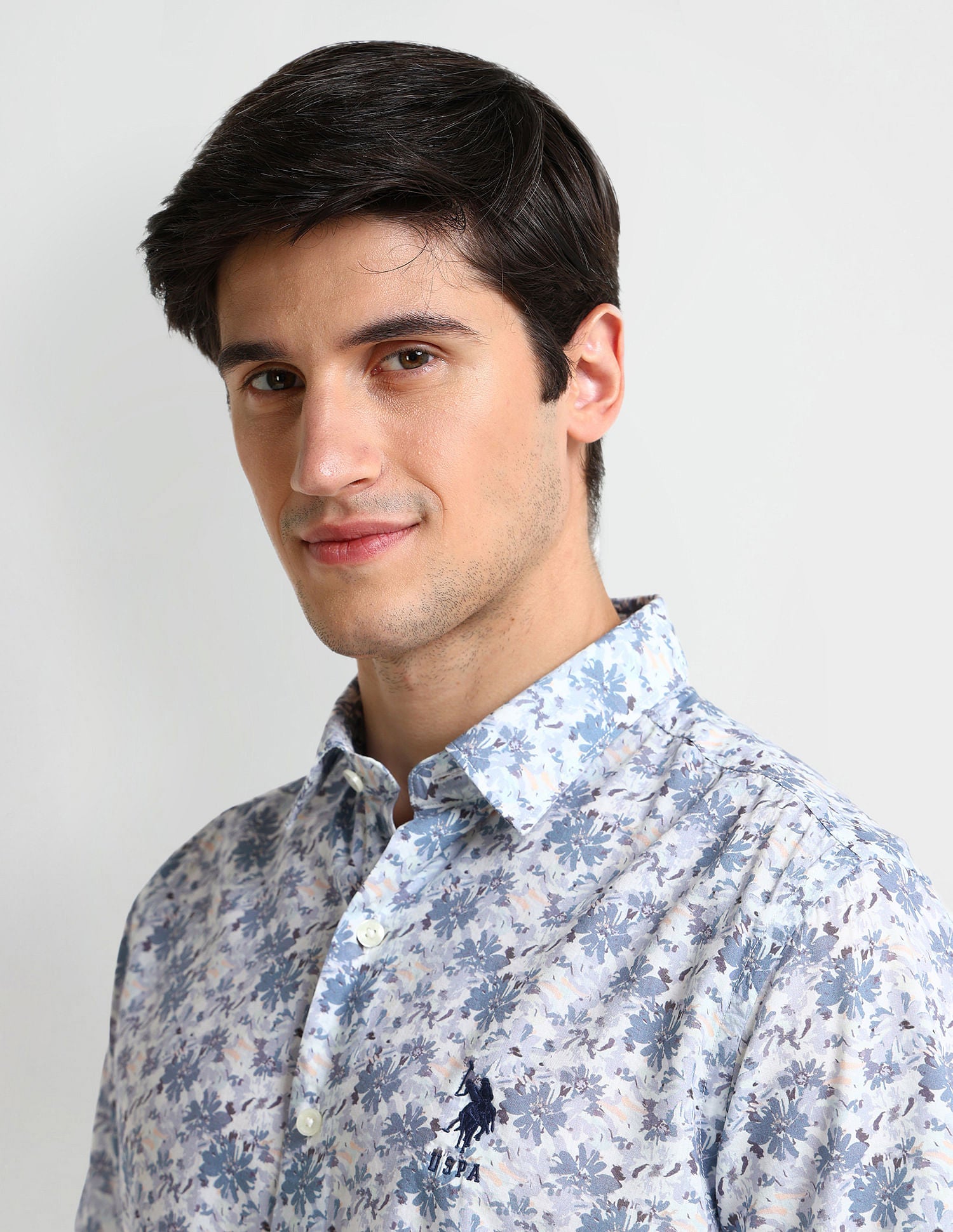 Floral Print Slim Fit Shirt Grey - U.S. Polo Assn. India | Large