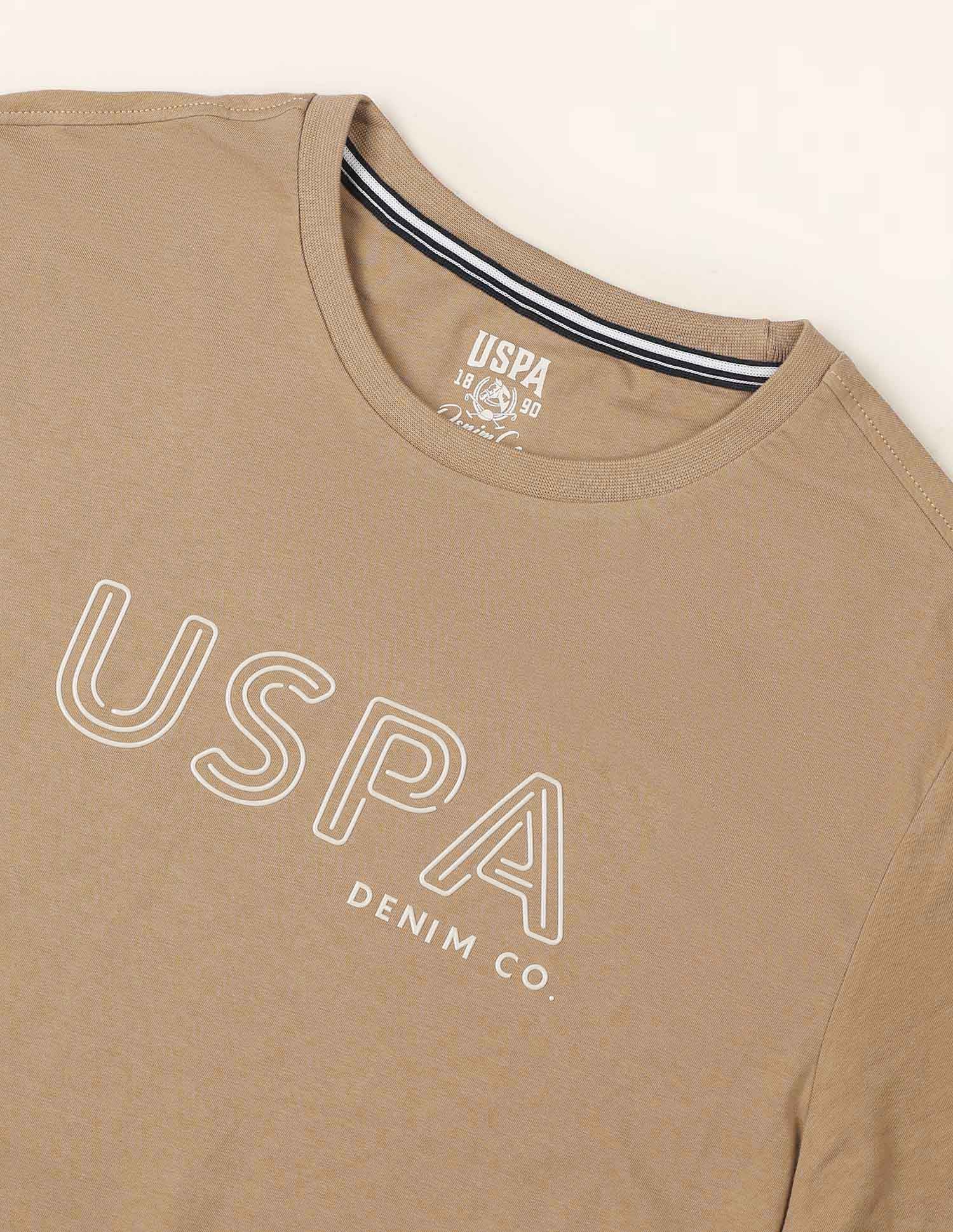 Brand Printed Muscle Fit T-Shirt Medium Khaki - U.S. Polo Assn. India | Large