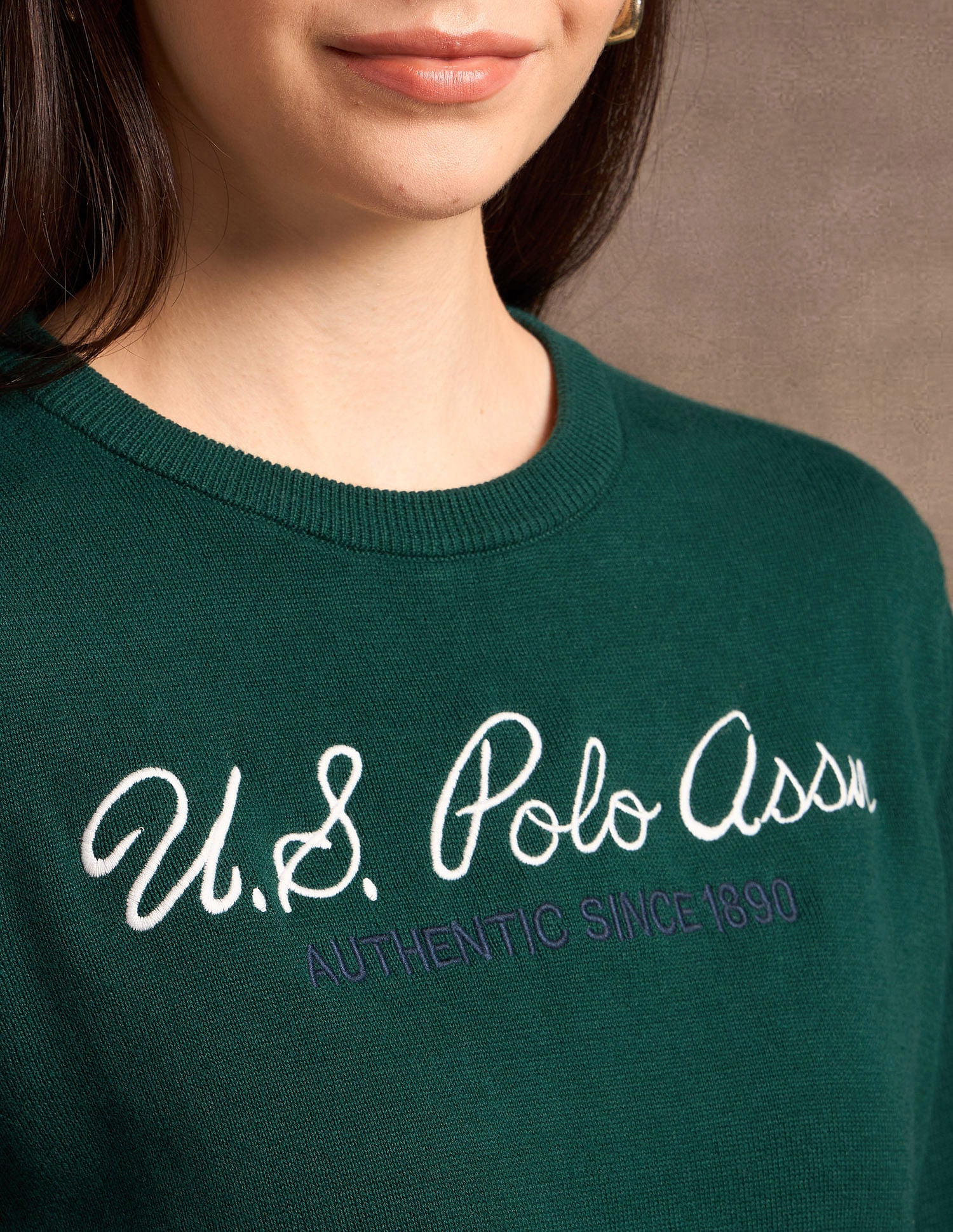 Pure Cotton Embroidered Sweater Dark Green - U.S. POLO ASSN. | Large
