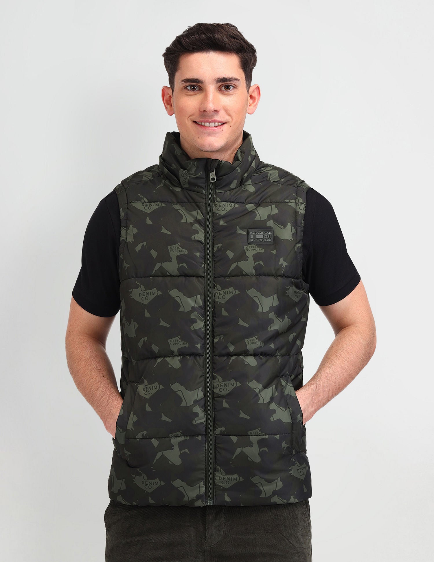Camouflage Print Regular Fit Jacket Charcoal-Olive Camo - U.S. POLO ASSN. | Large