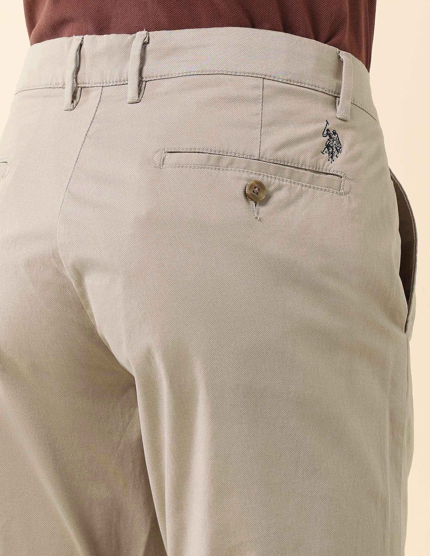Textured Austin Slim Fit Trousers Beige - U.S. Polo Assn. India | Large