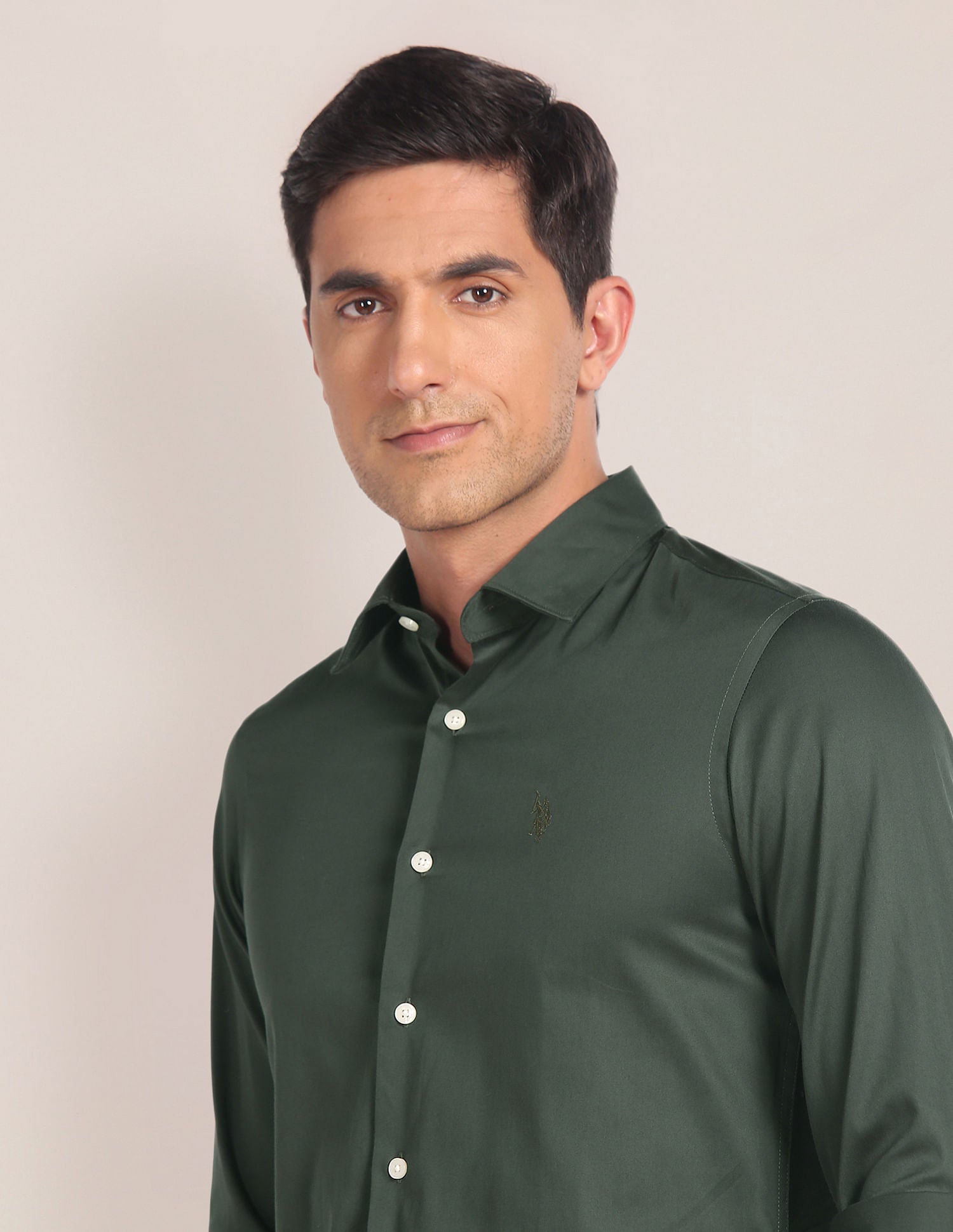 Cutaway Collar Solid Shirt Green - U.S. POLO ASSN. | Large