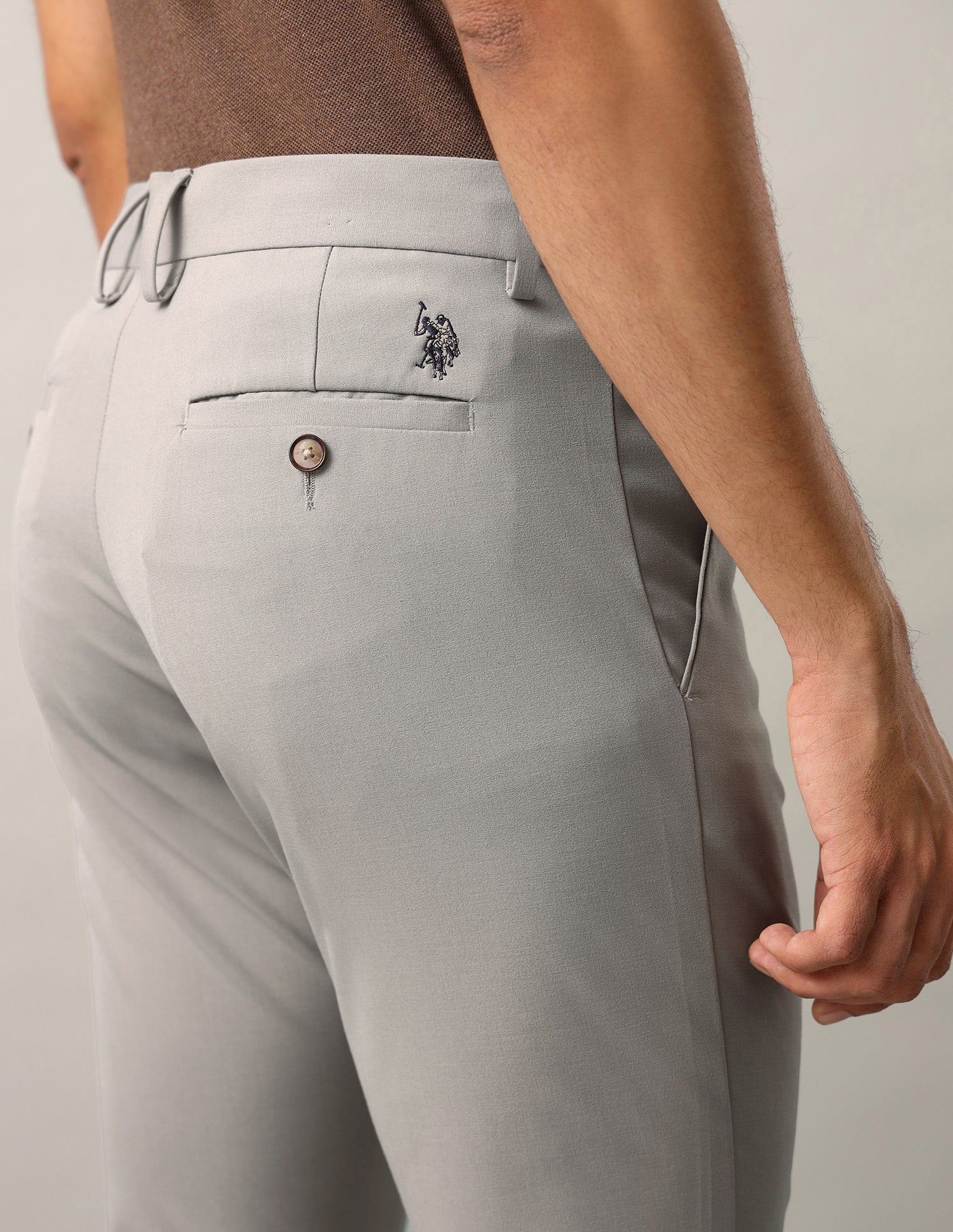 Denver Slim Fit Satin Trousers Ecru - U.S. Polo Assn. India | Large