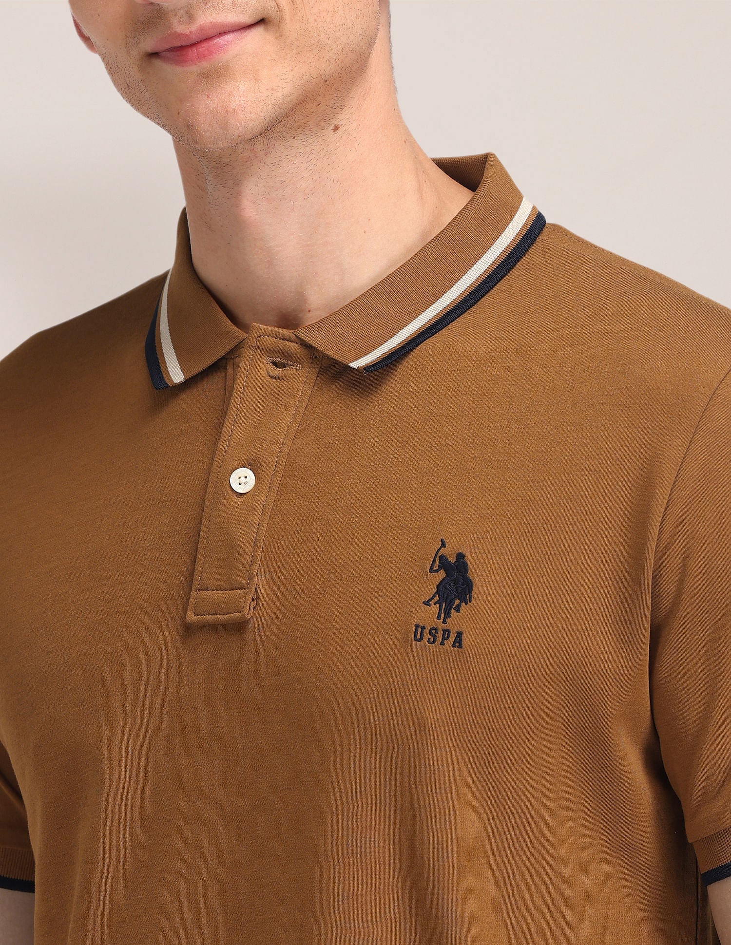 Solid Pure Cotton Slim Fit Polo Shirt Brown - U.S. POLO ASSN. | Large