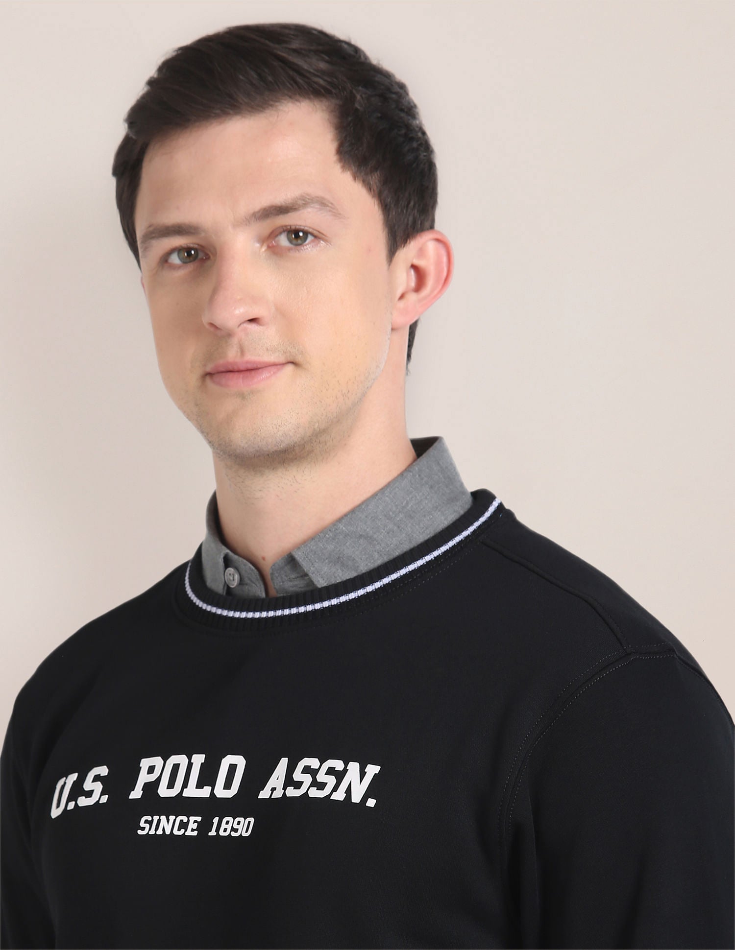 Crew Neck Typographic Print Sweatshirt Black - U.S. POLO ASSN. | Large