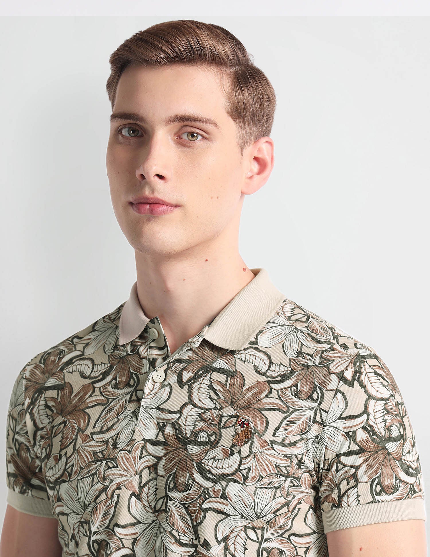 Floral Print Muscle Fit Polo Shirt Beige - U.S. Polo Assn. India | Large