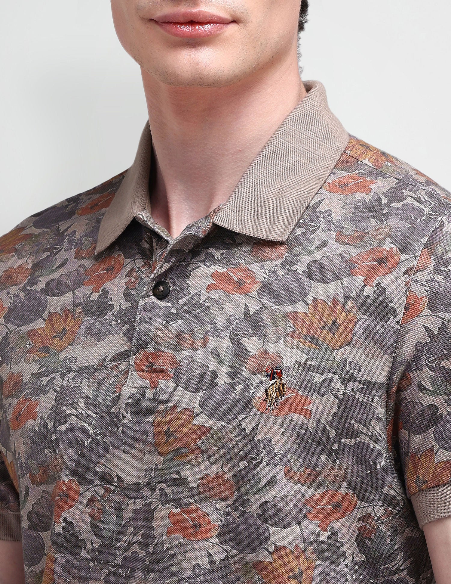 Muscle Fit Floral Polo Shirt Brown - U.S. POLO ASSN. | Large