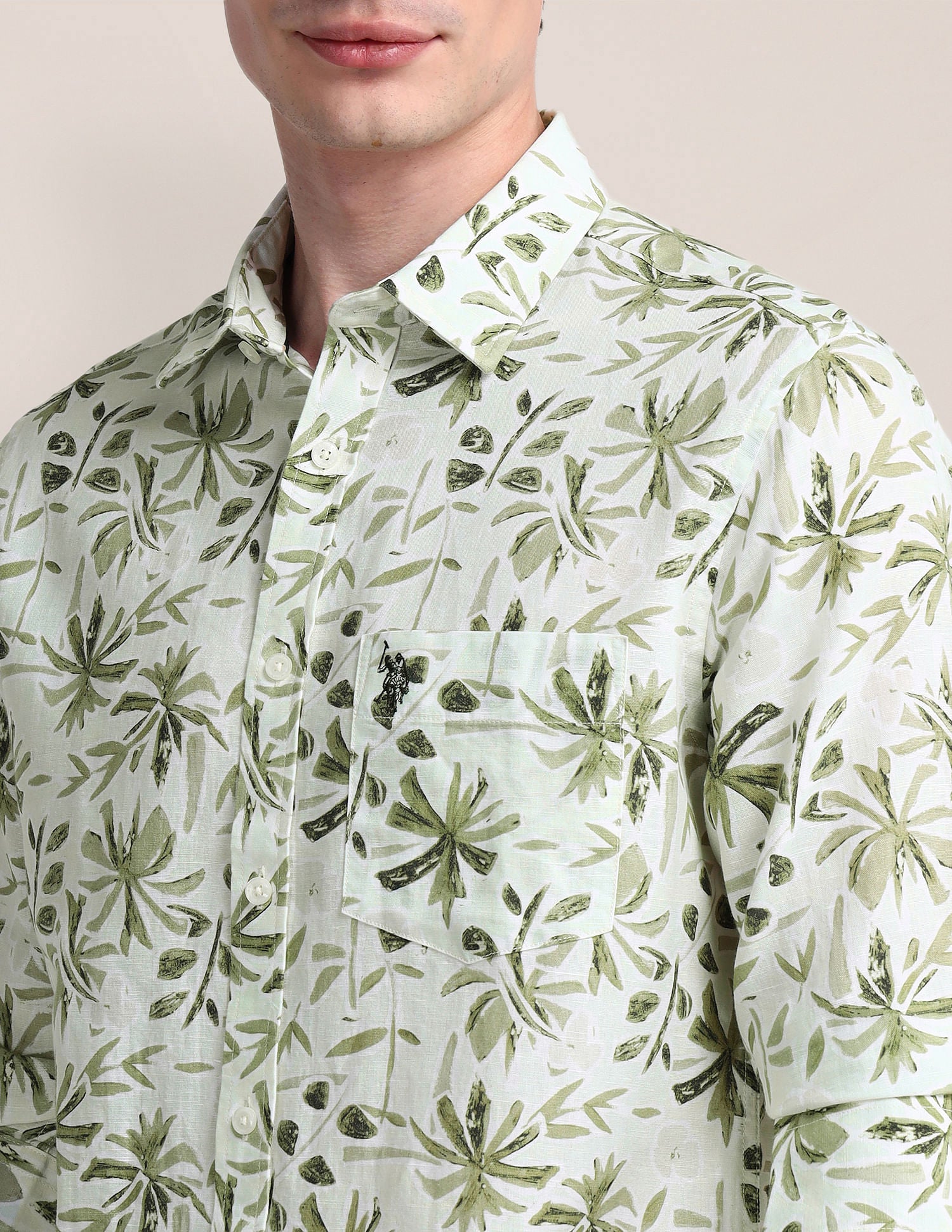 Tailored Fit Floral Shirt Light-Green - U.S. Polo Assn. India | Large