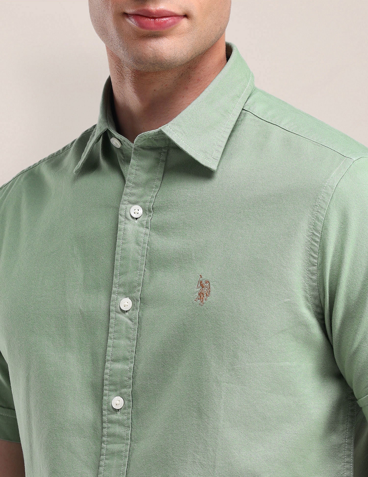 Tailored Fit Cotton Oxford Shirt Green - U.S. Polo Assn. India | Large