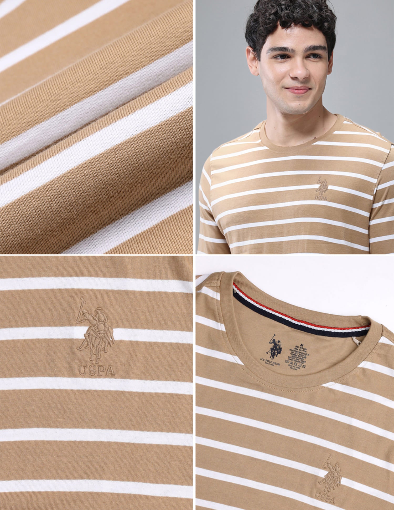 Horizontal Striped Pure Cotton I689 Lounge T-Shirt - Pack Of 1 Corn Stalk / White - U.S. Polo Assn. India | Large