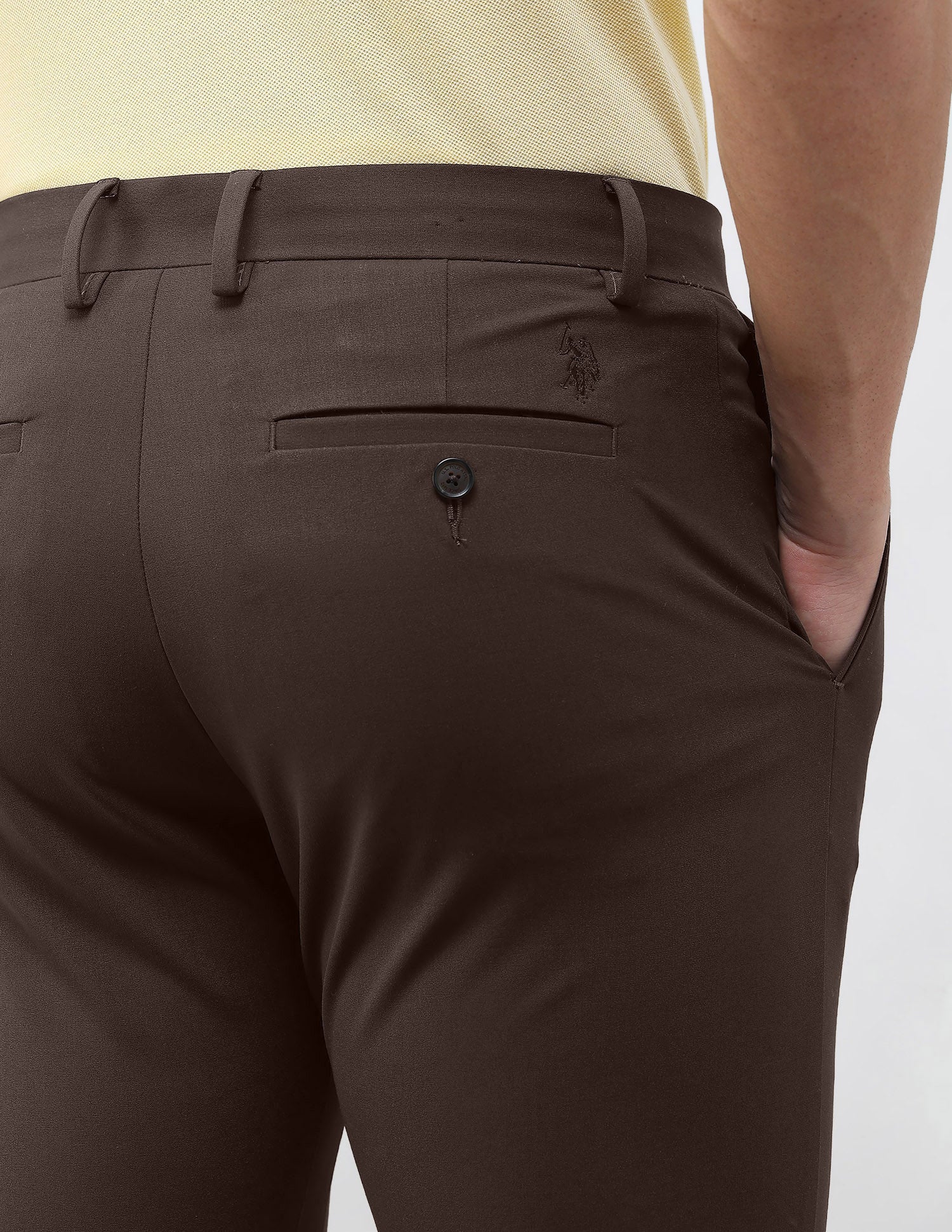 Austin Slim Fit Solid Trousers Choco - U.S. Polo Assn. India | Large