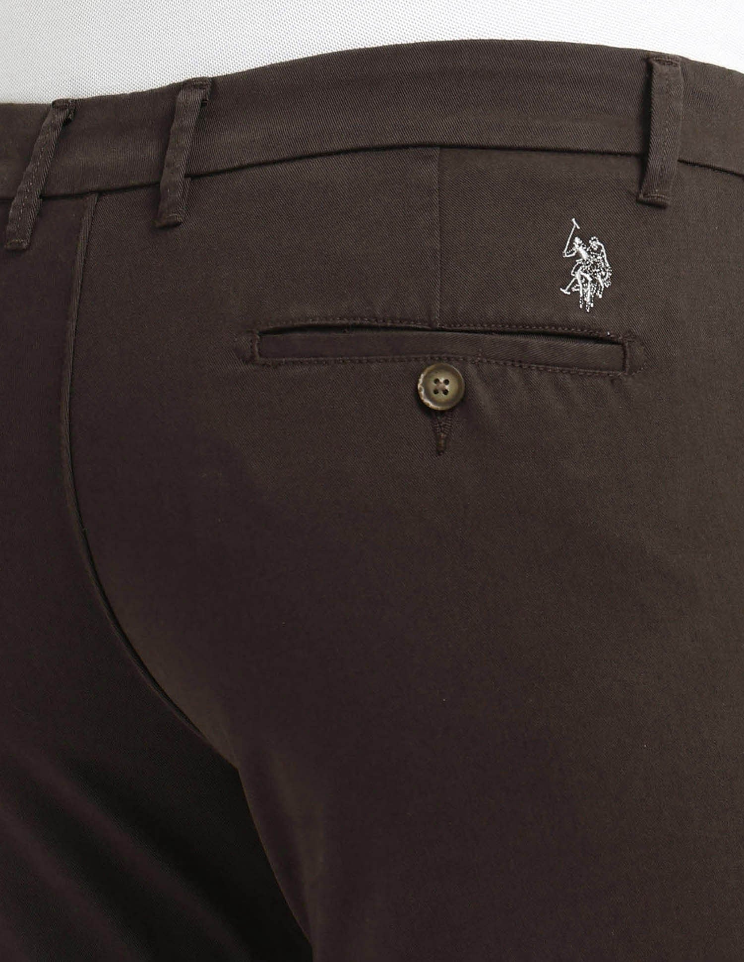 Denver Slim Fit Solid Trousers Brown - U.S. POLO ASSN. | Large
