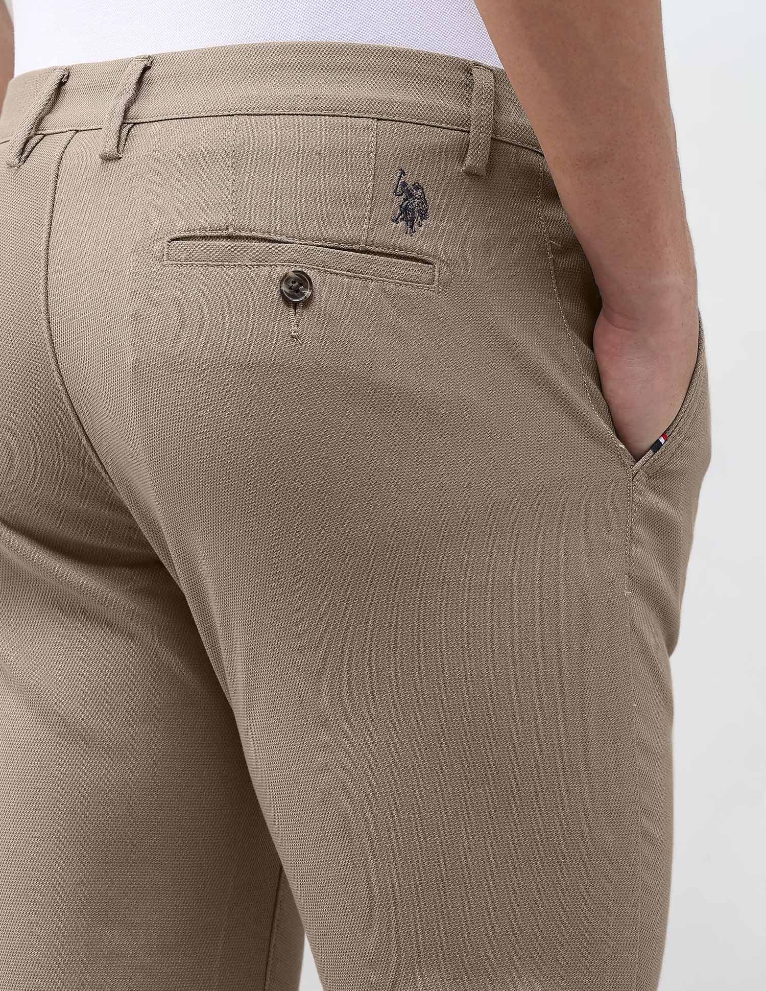 Denver Slim Fit Dobby Trousers Taupe Brown - U.S. Polo Assn. India | Large