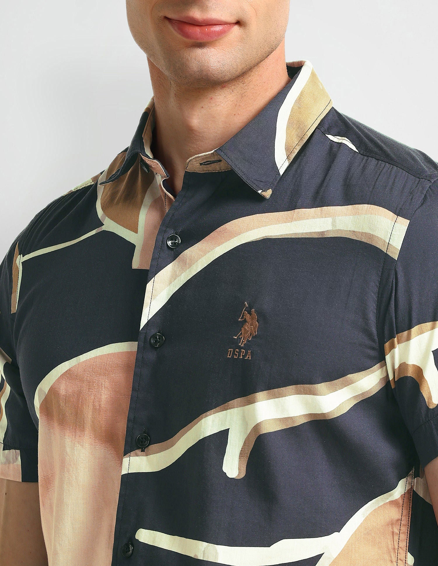 Abstract Print Slim Fit Shirt Black - U.S. POLO ASSN. | Large