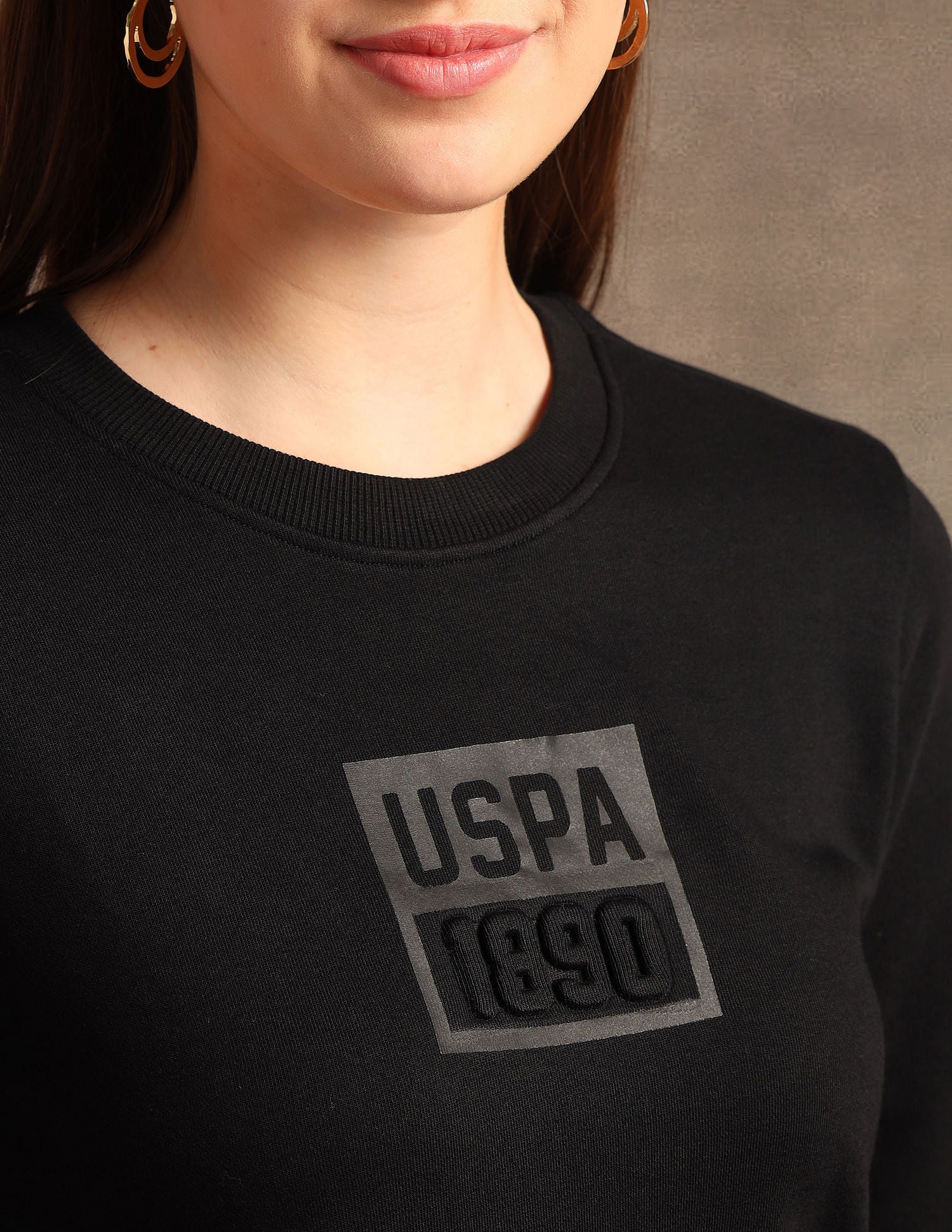 Crew Neck Embossed Logo Sweatshirt Black - U.S. POLO ASSN. | Large