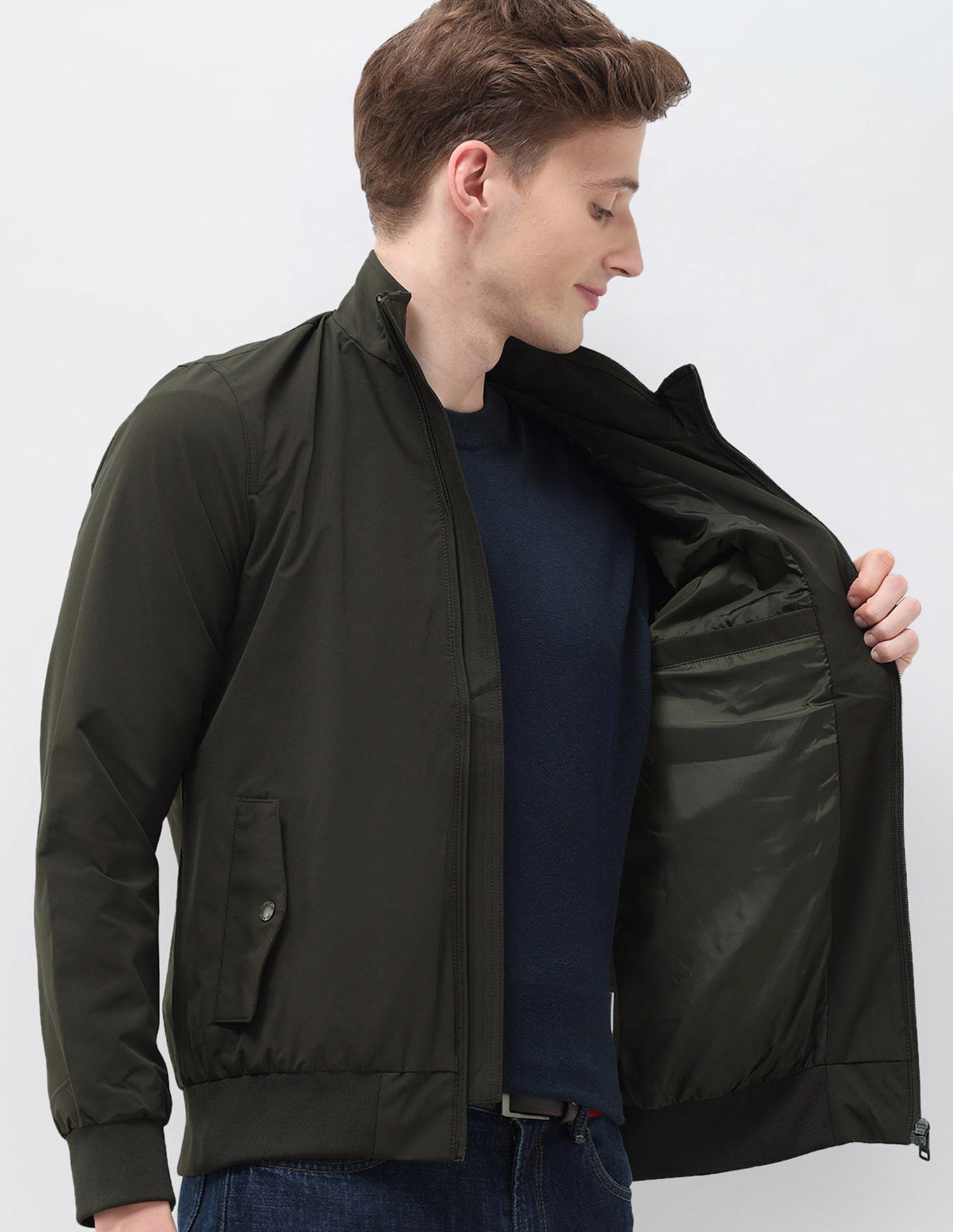 Regular Fit Solid Casual Jacket Dark Olive - U.S. Polo Assn. India | Large