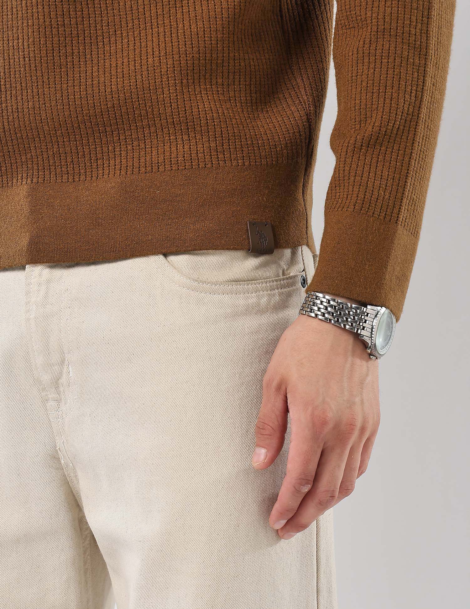 Patterned Knit Regular Fit Sweater Mustard - U.S. POLO ASSN. | Large