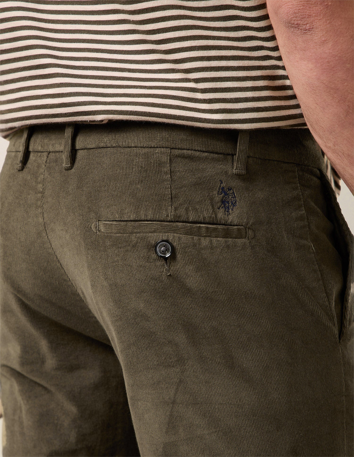 Denver Slim Fit Corduroy Trousers Light Olive - U.S. Polo Assn. India | Large