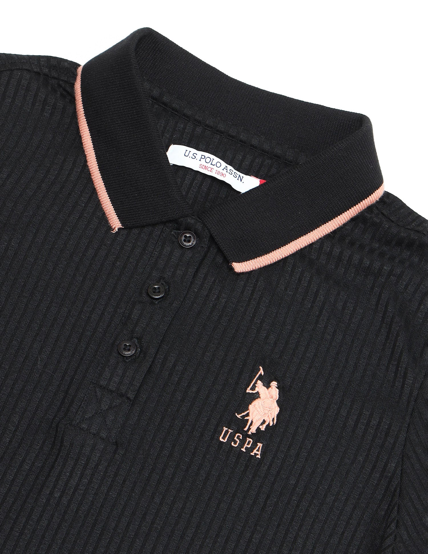 Textured Knit Tipped Polo Shirt Black - U.S. POLO ASSN. | Large