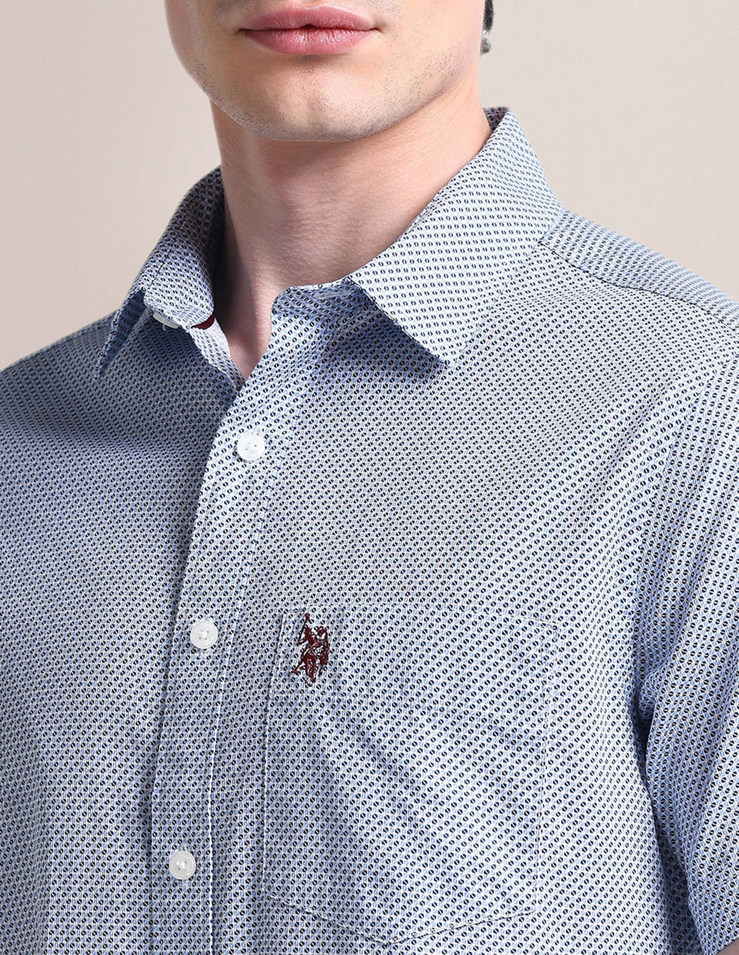 Cutaway Collar Cotton Shirt Blue - U.S. Polo Assn. India | Large