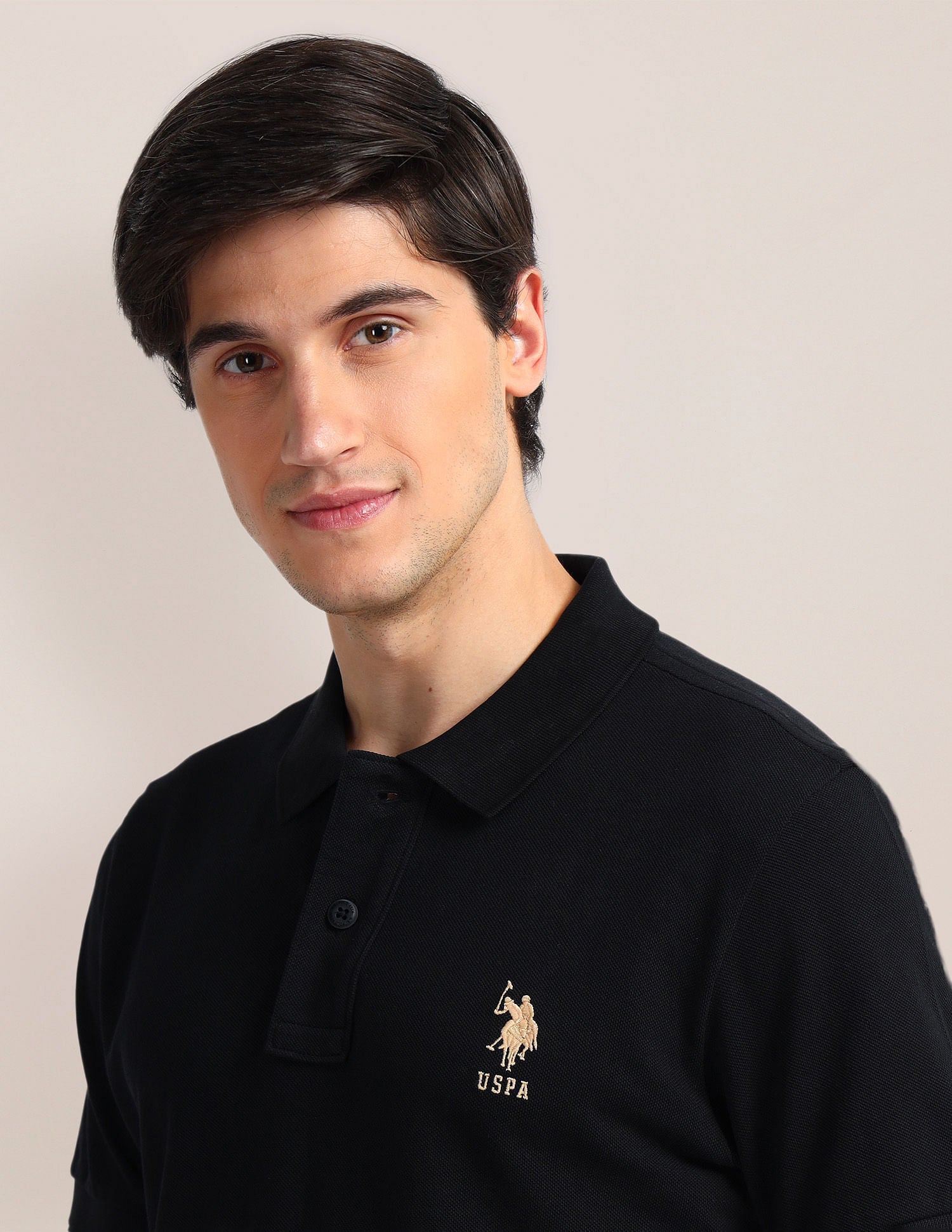 Contrast Logo Slim Polo Shirt Black - U.S. Polo Assn. India | Large