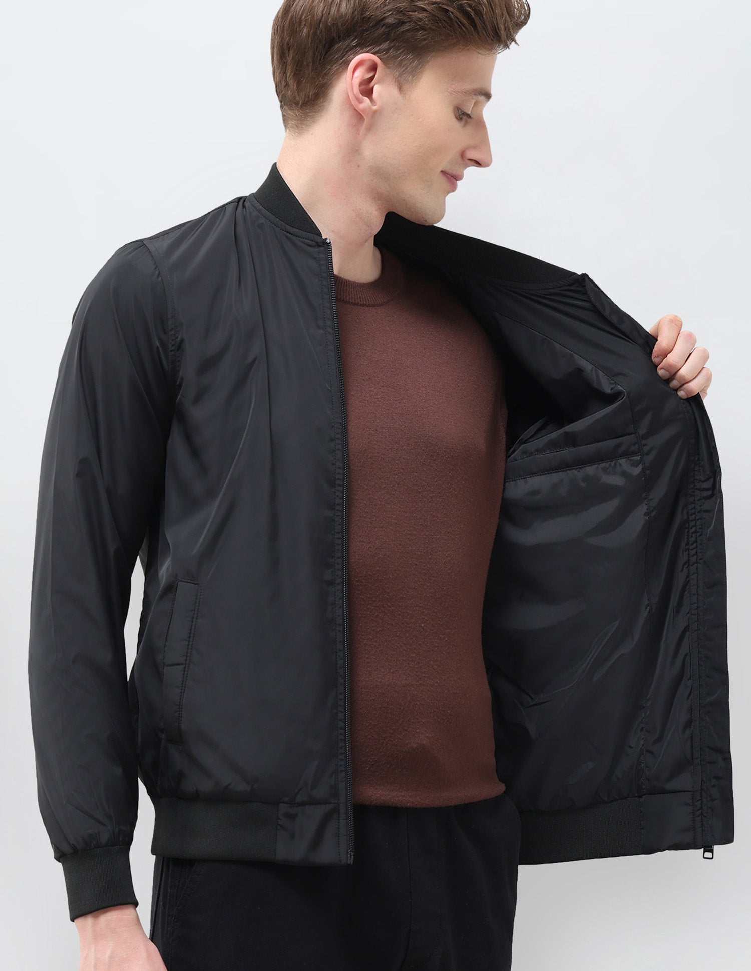 Solid Regular Fit Bomber Jacket Black - U.S. Polo Assn. India | Large