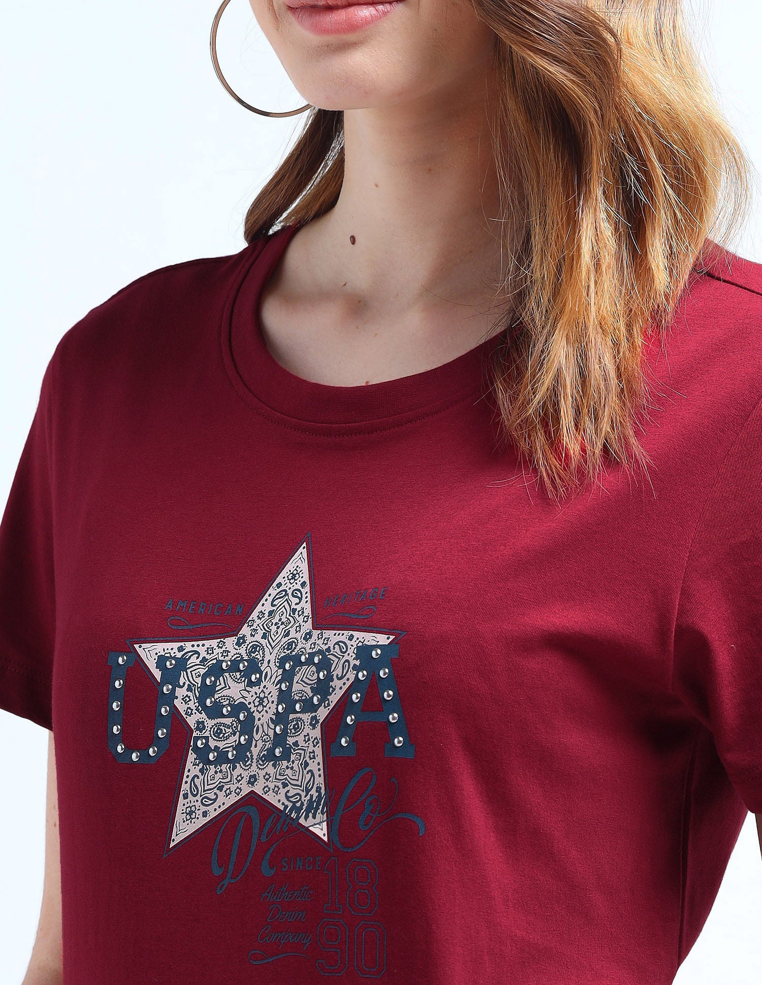 Stud Detail Regular Fit T-Shirt Maroon - U.S. POLO ASSN. | Large