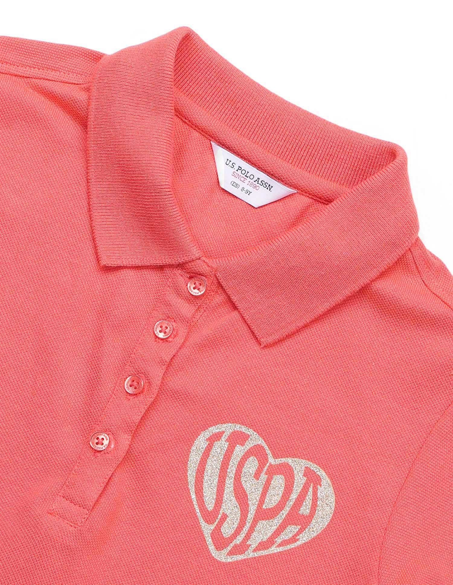 Girls Glitter Relaxed Fit Polo Shirt Coral - U.S. POLO ASSN. | Large
