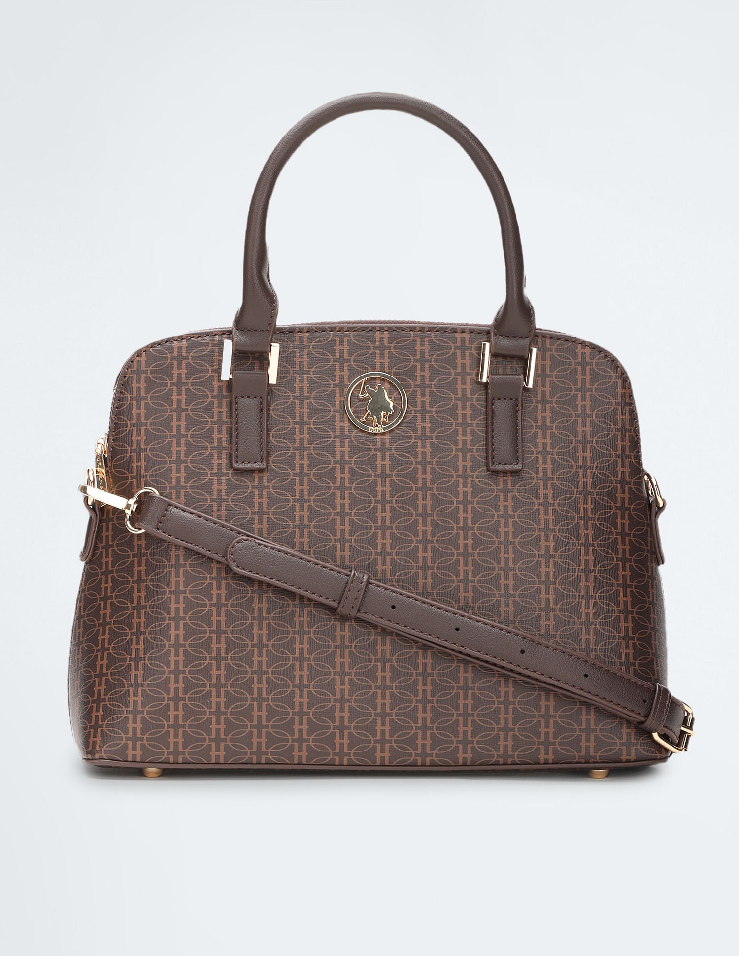 Geometric Print Structured Handbag Brown - U.S. POLO ASSN. | Large