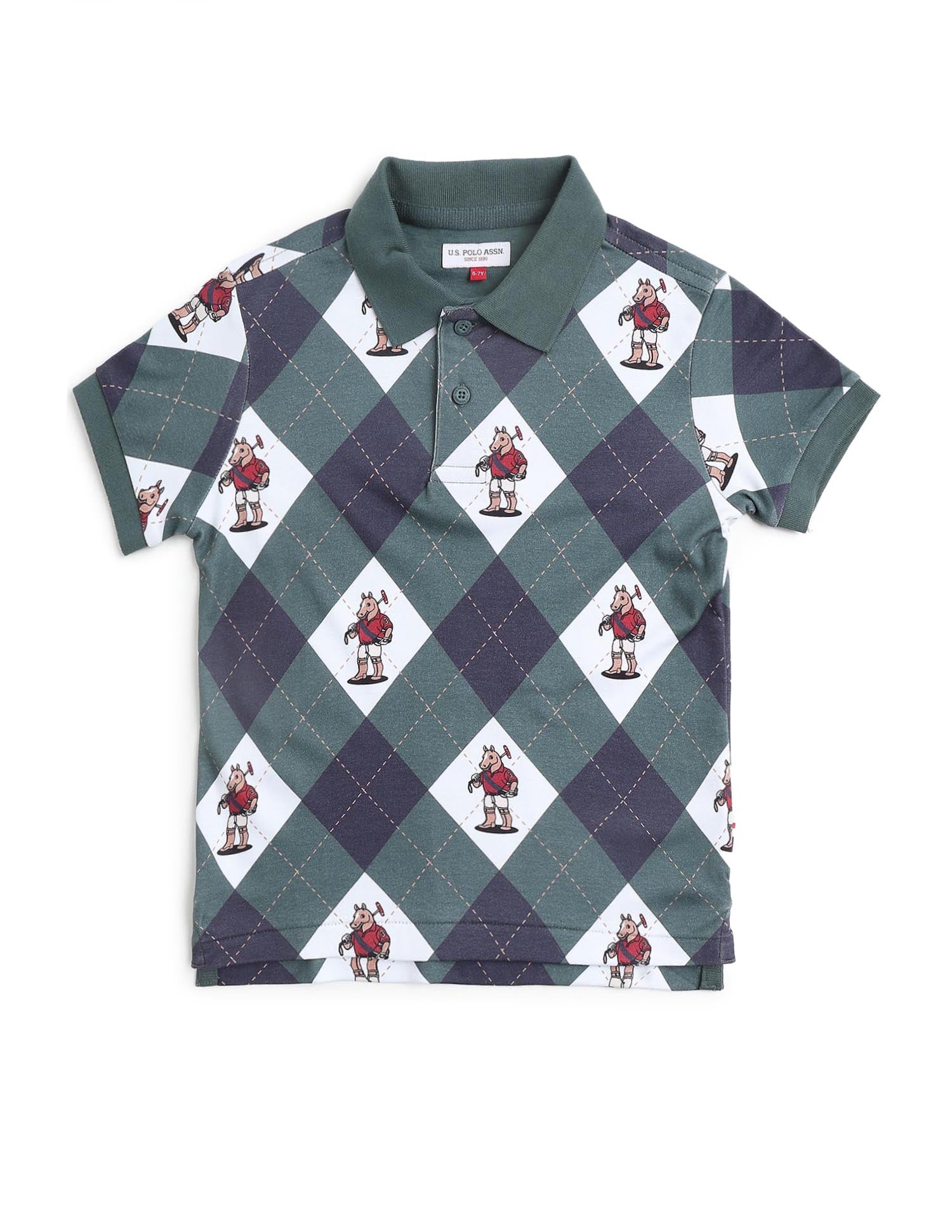 Boys Graphic Argyle Printed Polo Shirt Dark Green - U.S. POLO ASSN. | Large