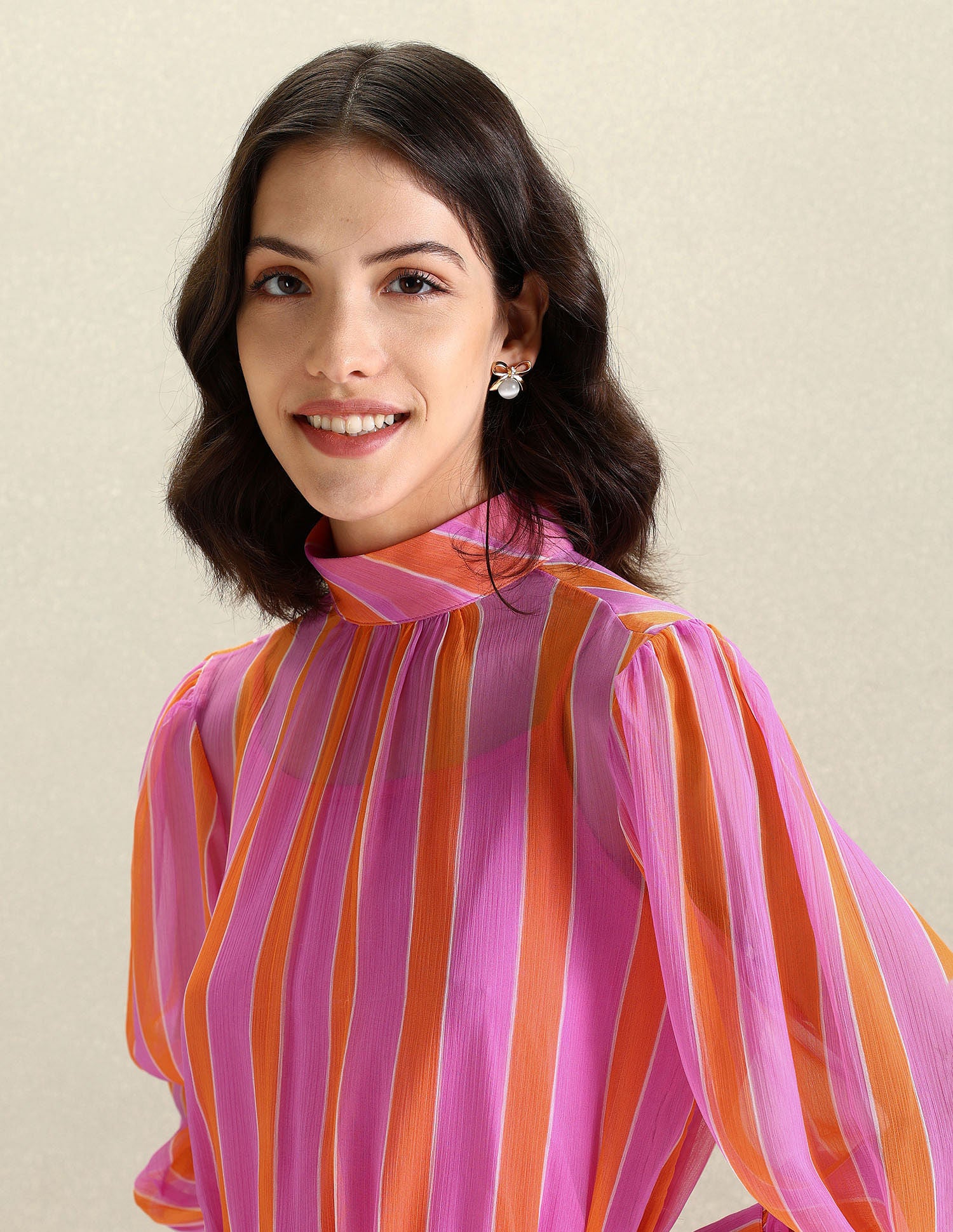 High Neck Vertical Stripe Dress Purple and orange - U.S. POLO ASSN. | Large