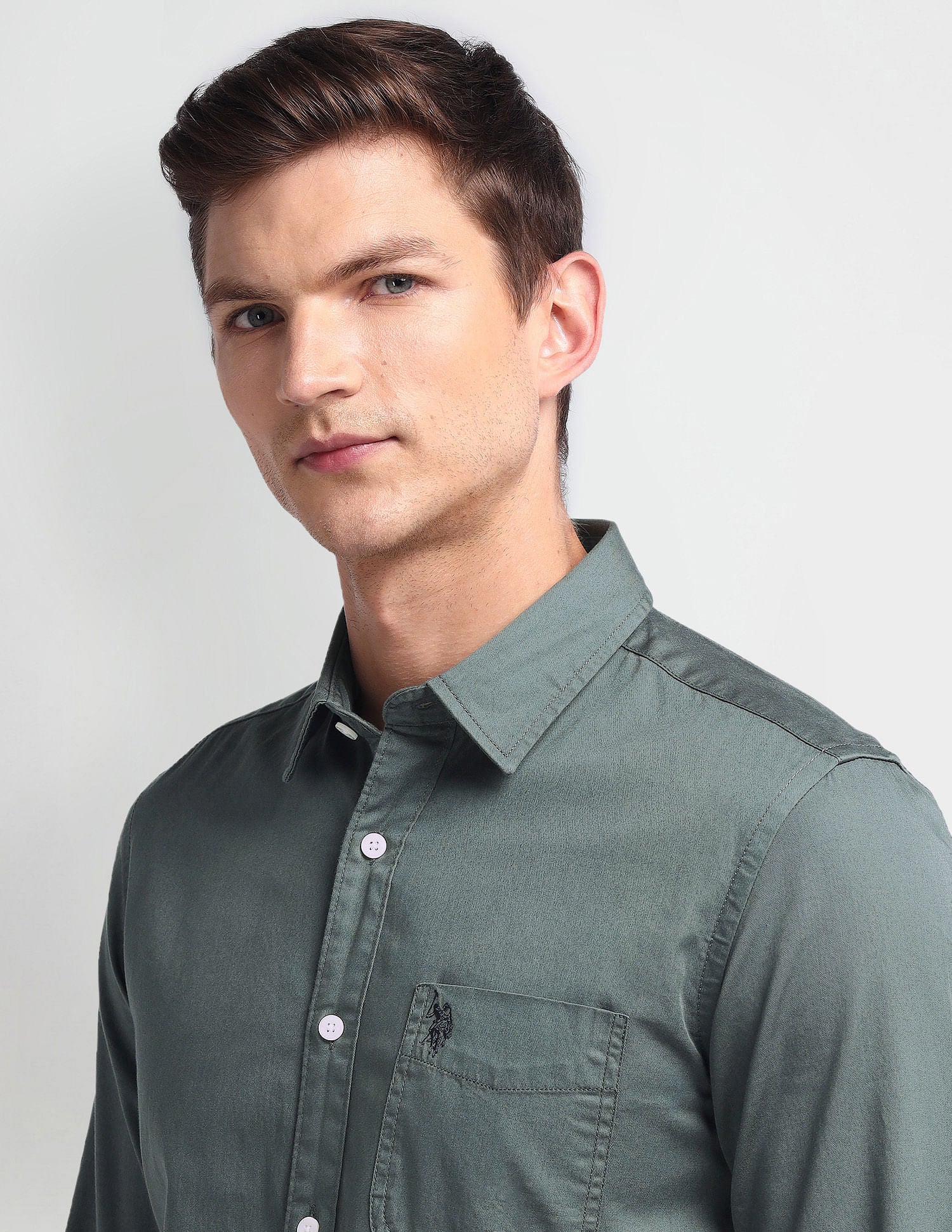 Semi Cutaway Collar Slim Fit Shirt Grey - U.S. Polo Assn. India | Large