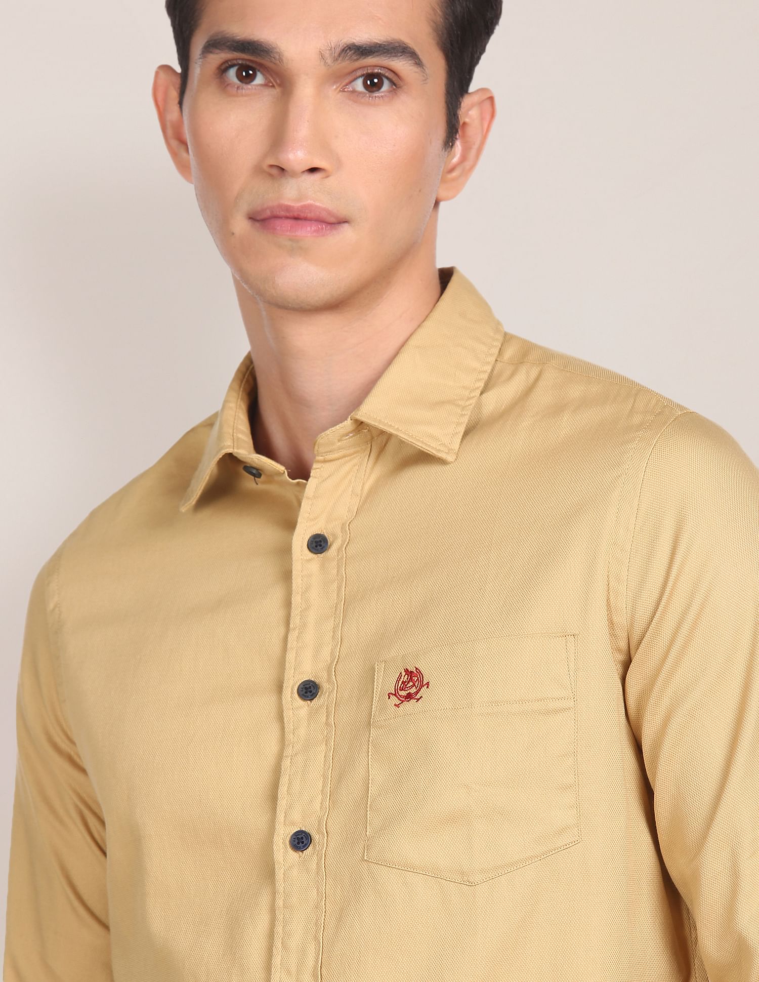 Spread Collar Solid Casual Shirt Khaki - U.S. POLO ASSN. | Large