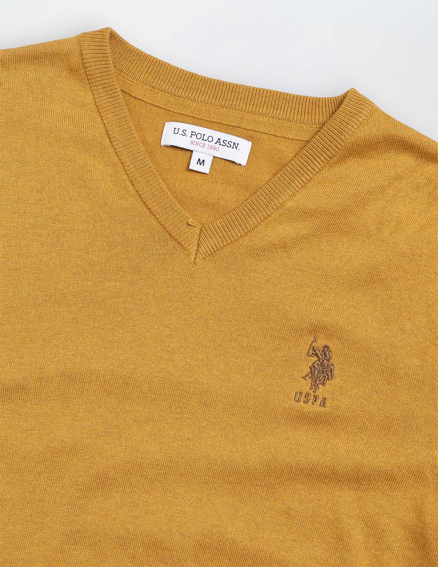 Heathered Regular Fit Sweater Mustard - U.S. POLO ASSN. | Large