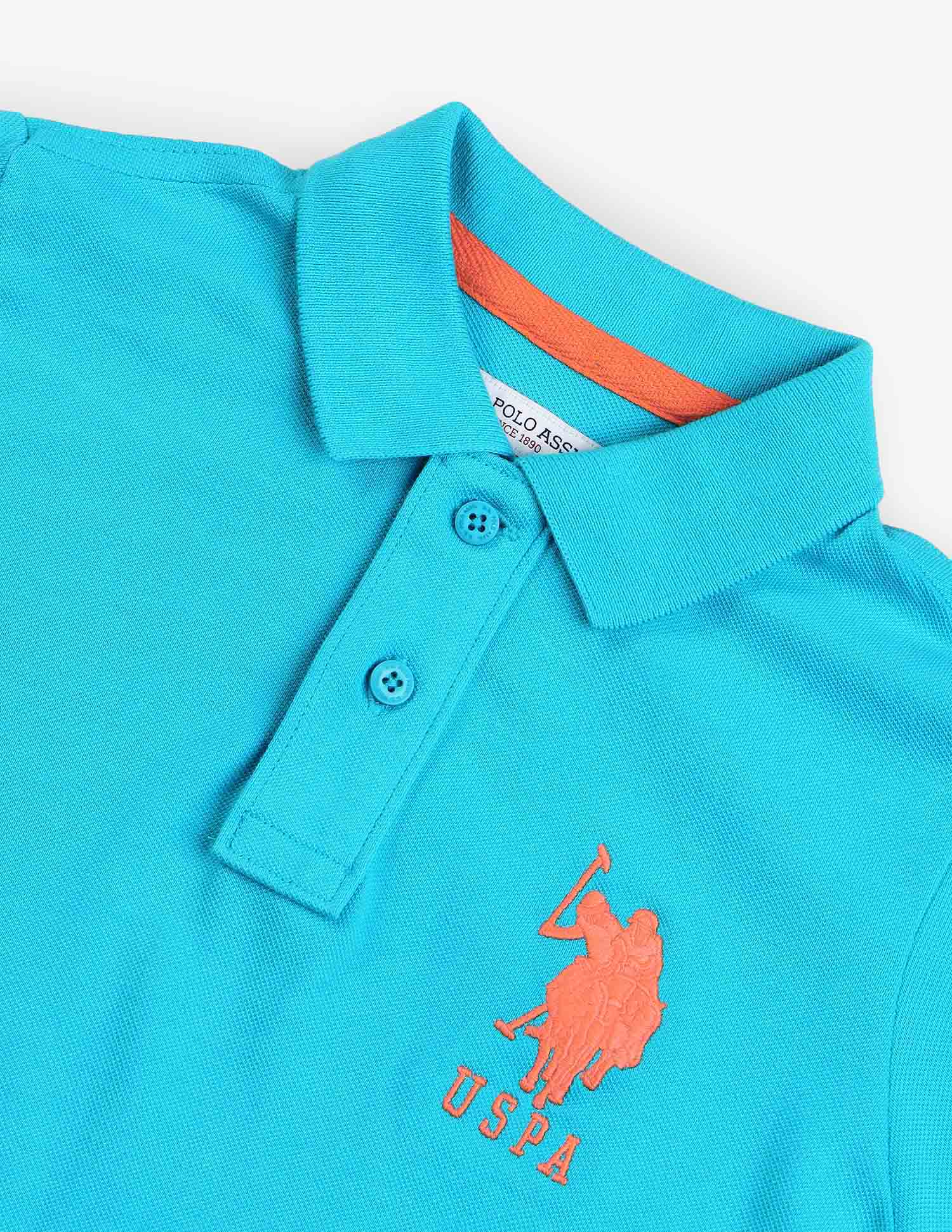 Ribbed Collar Pique Polo Shirt Turquoise - U.S. POLO ASSN. | Large
